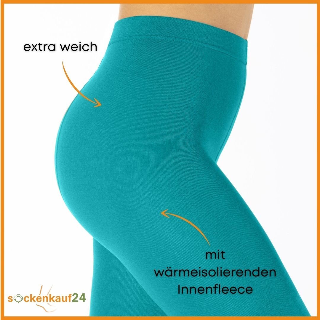 sockenkauf24 Thermoleggings Damen THERMO Leggings mit Innenfleece in vielen Farben (38-40, Ozean) extra warm Winter Leggings, WP