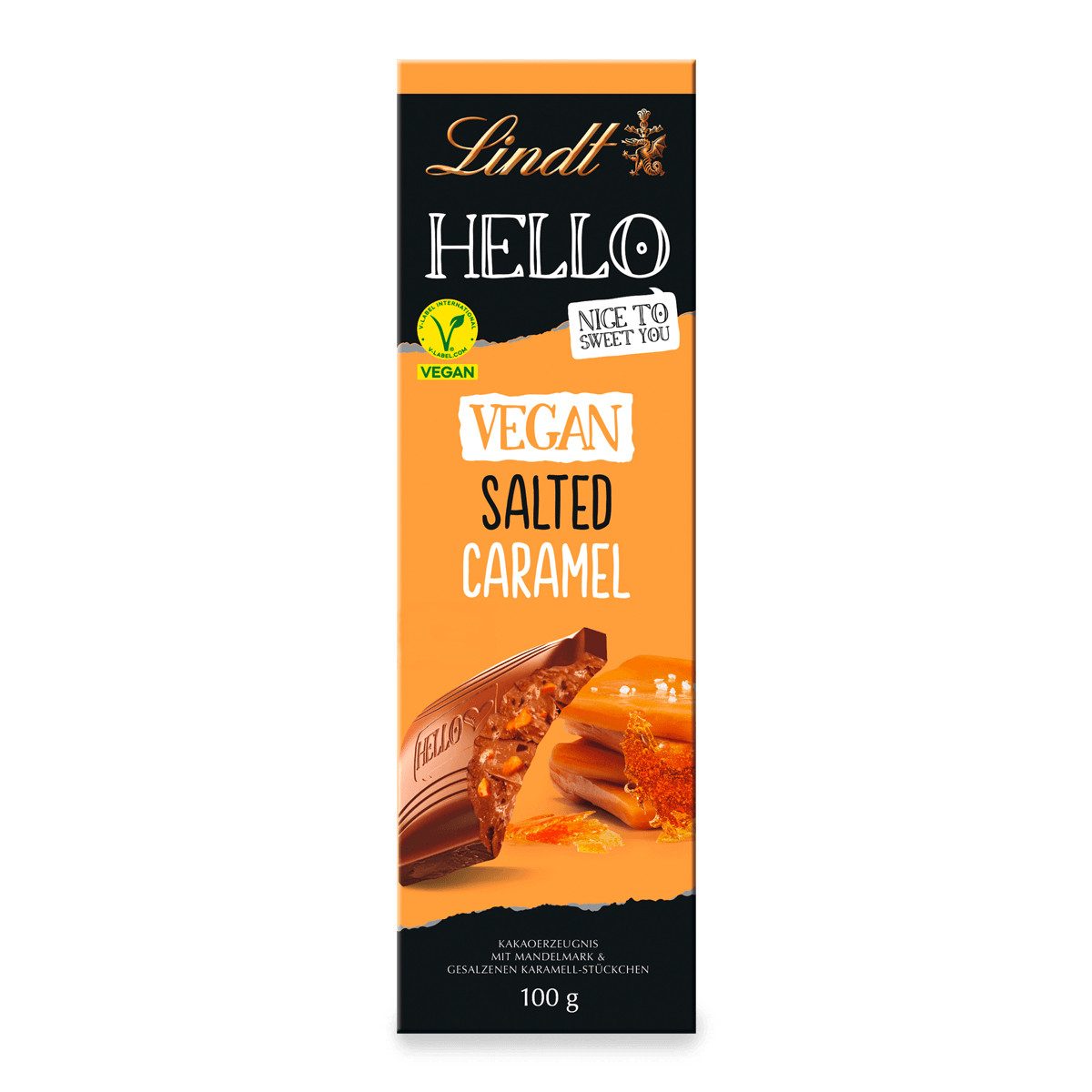LINDT Schokolade, Lindt Vegan Salted Caramel mit salzigen Caramelstückchen 100g