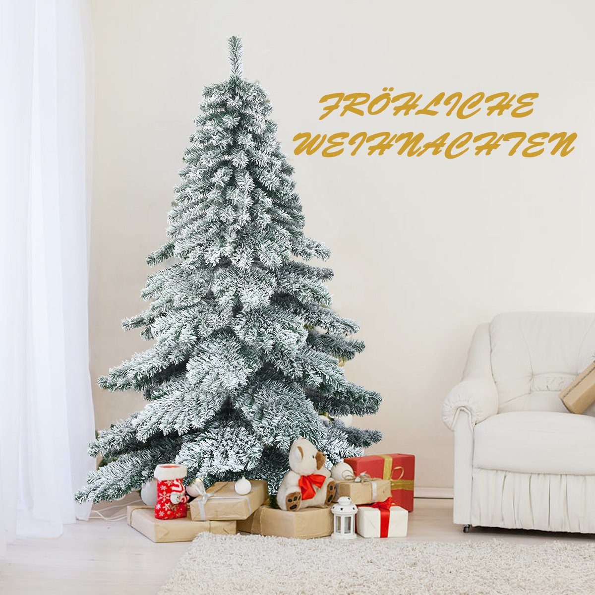 COSTWAY Künstlicher Weihnachtsbaum, 657 PVC Spitzen mit Schnee, Metallständer