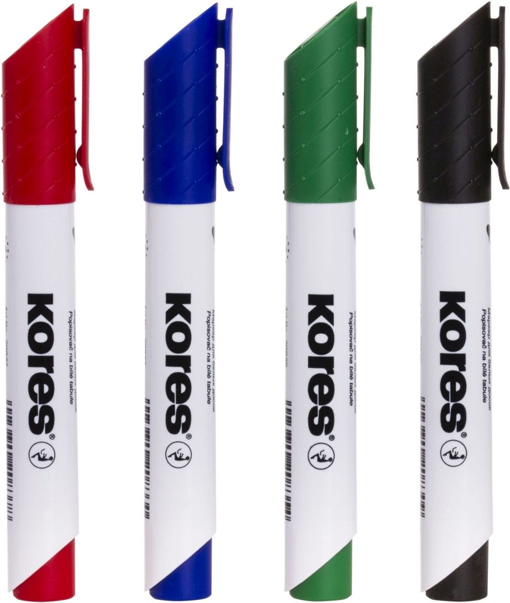 KORES Whiteboard Marker Whiteboardmarker 3-5mm Keilspitze Set mit 4 Farben schwarz, blau, rot