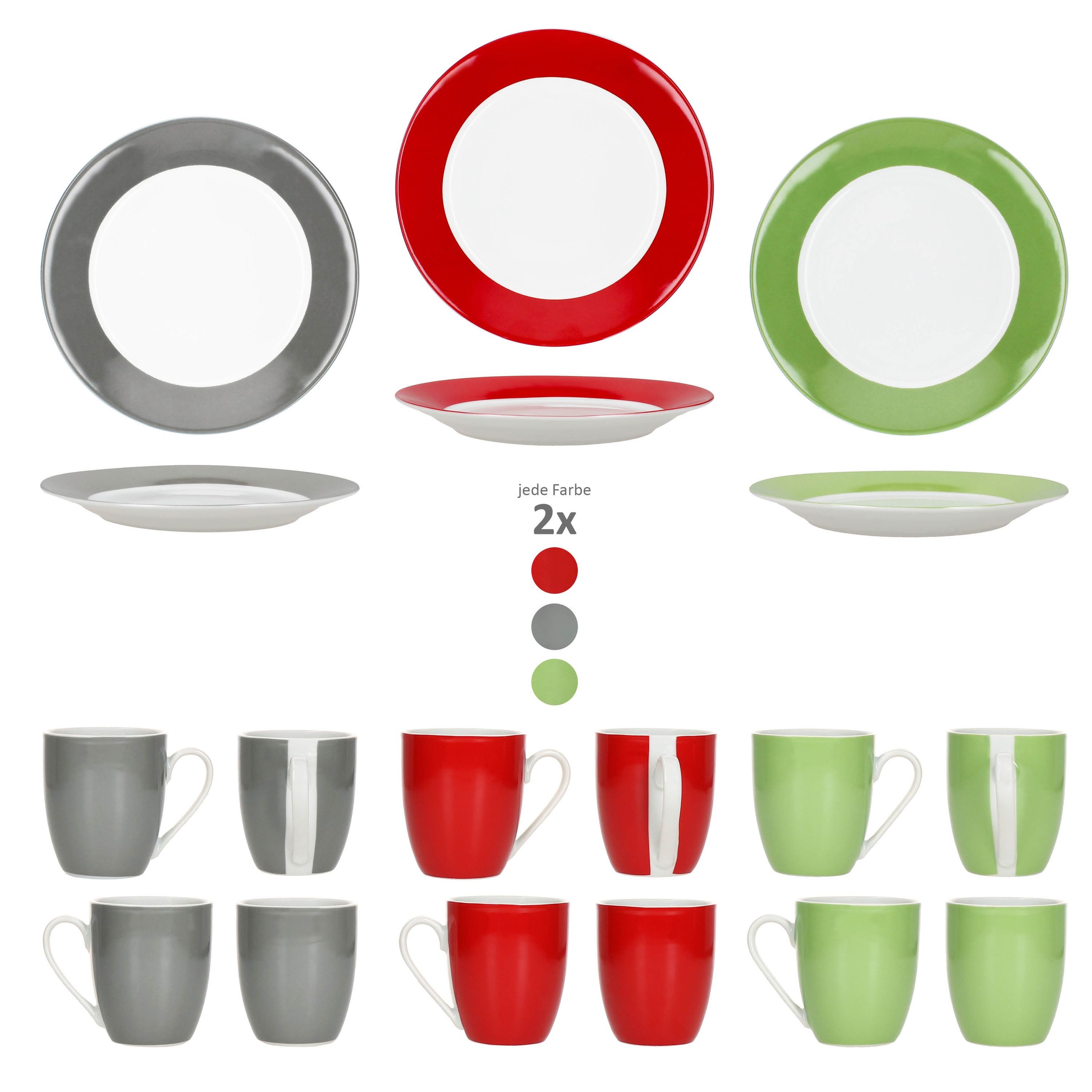 MamboCat Frühstücks-Geschirrset 12tlg Frühstücksset Variant Trio Porzellan 6 Personen, Porzellan – Bild 4 von 5