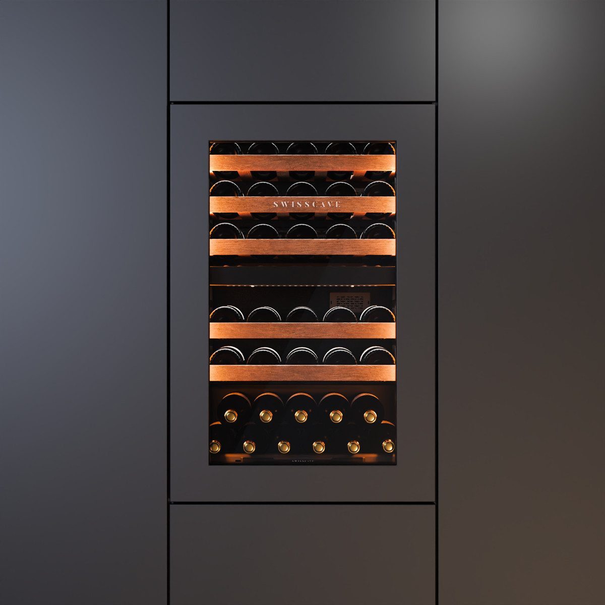 Swisscave Einbauweinkühlschrank WIB-88DFP. 2-Zonen, 88cm, 40 Flaschen, Panel Ready - 5 Jahre Garantie, für 40 Standardflaschen á 0,75l,Panel Ready Tür, UV-abweisende Glastür, vibrationsfreier Einbau