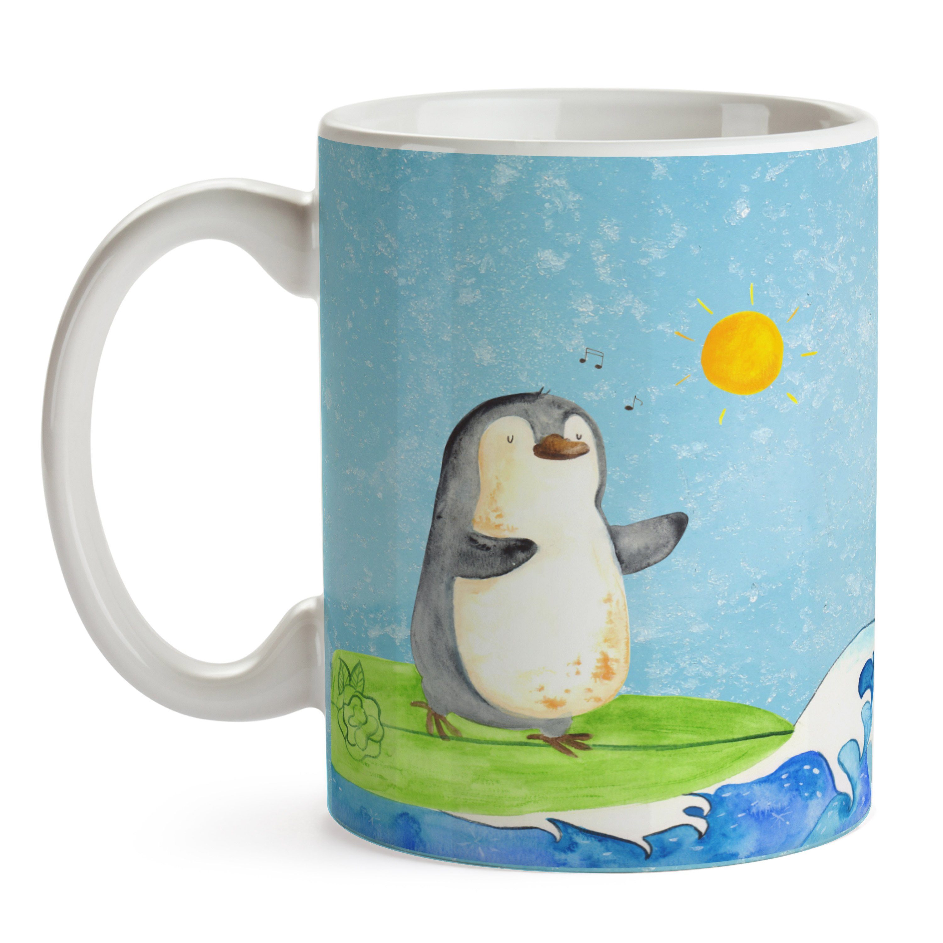 Mr. & Panda Geschenk, Pinguin Spr, Wellen Wellen, Eisblau reiten, Surfer - - Tasse Mrs. Tasse Keramik