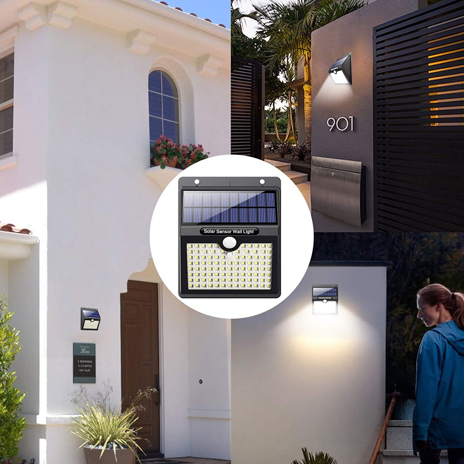 LETGOSPT LED Solarleuchte 4 für Außen, mit LED Bewegungsmelder Solarlampe x