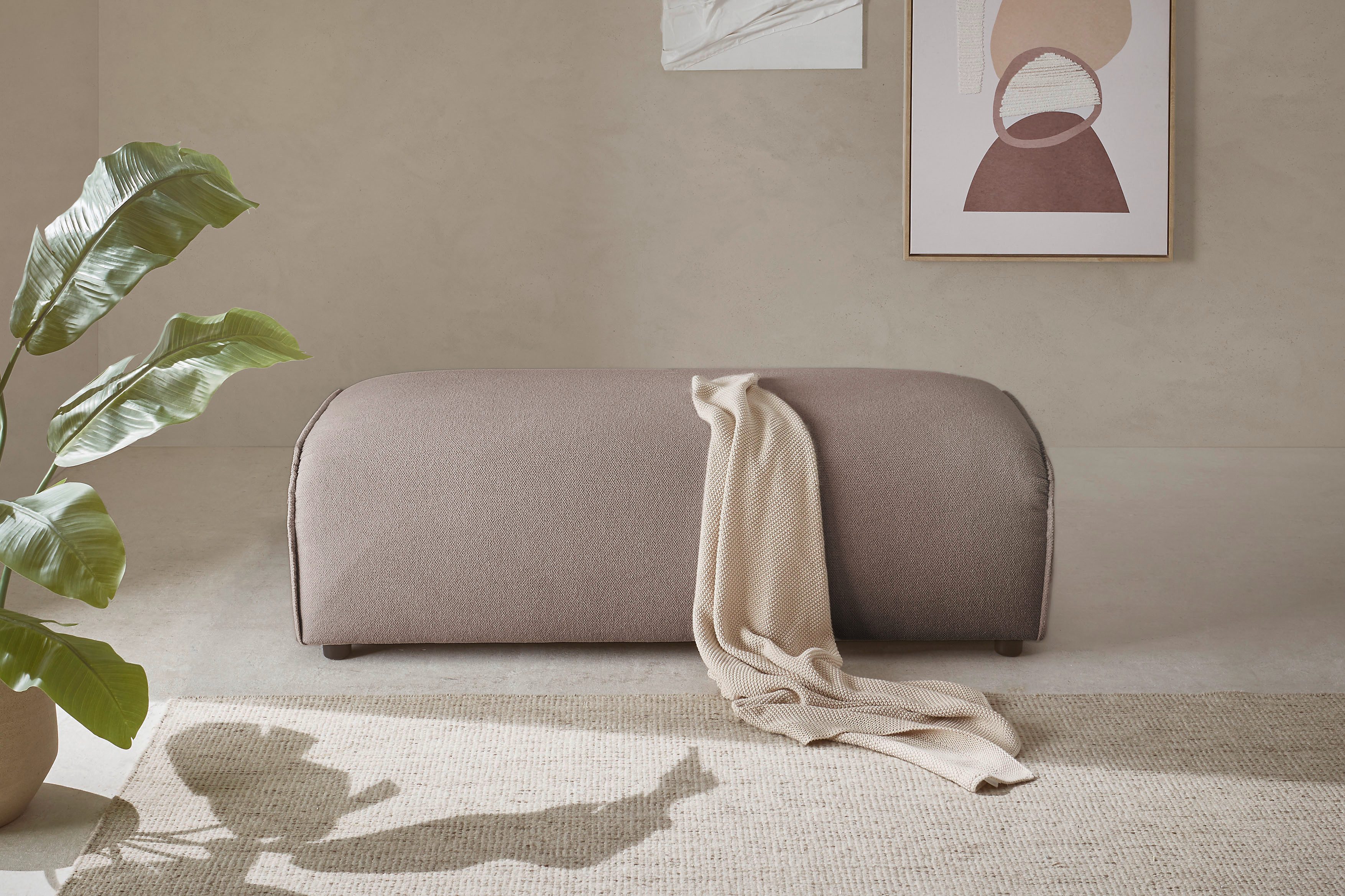 LeGer Home by Lena Gercke Hocker PIARA, Struktur u. Leinenoptik, Polsterhocker mit Kedernaht, zur Serie PIARA, rechteckig, schwarze Füße, bequemer Sitzkomfort