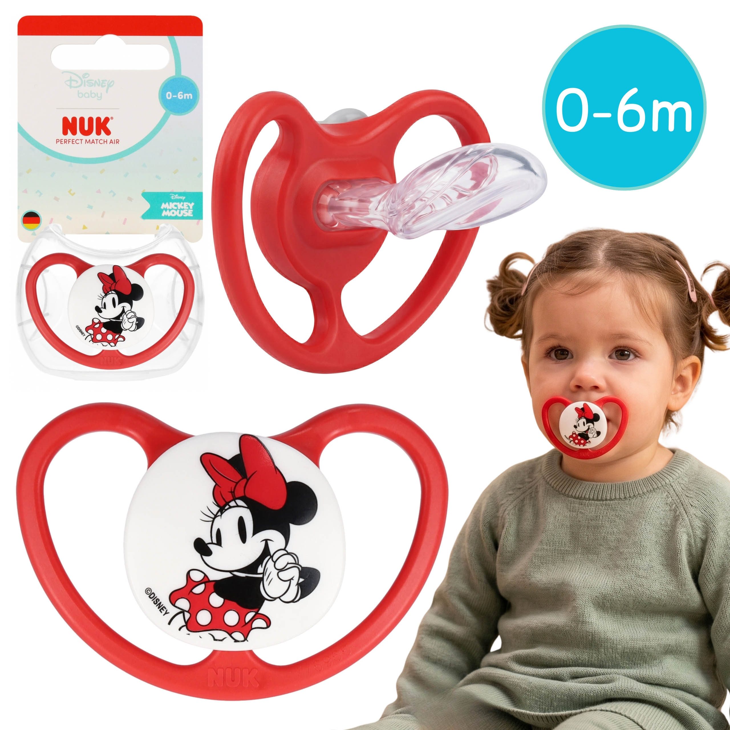 Schnuller NUK Minnie Mouse Schnuller Silikon 0–6 Monate mit Etui