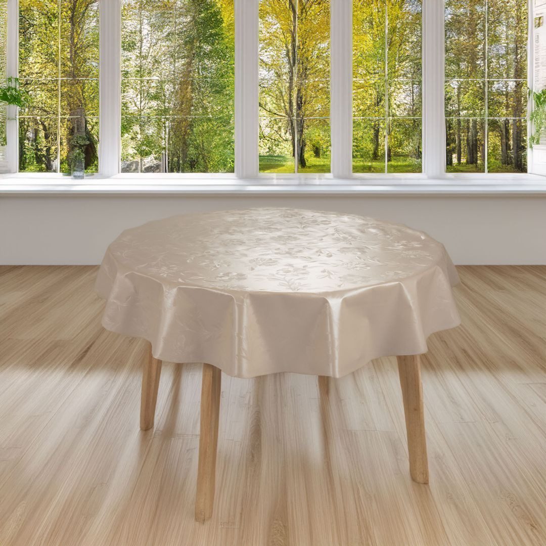 laro Tischdecke runde 140 cm Wachstuchtischdecke Garten Dahlia Geprägt Beig günstig online kaufen