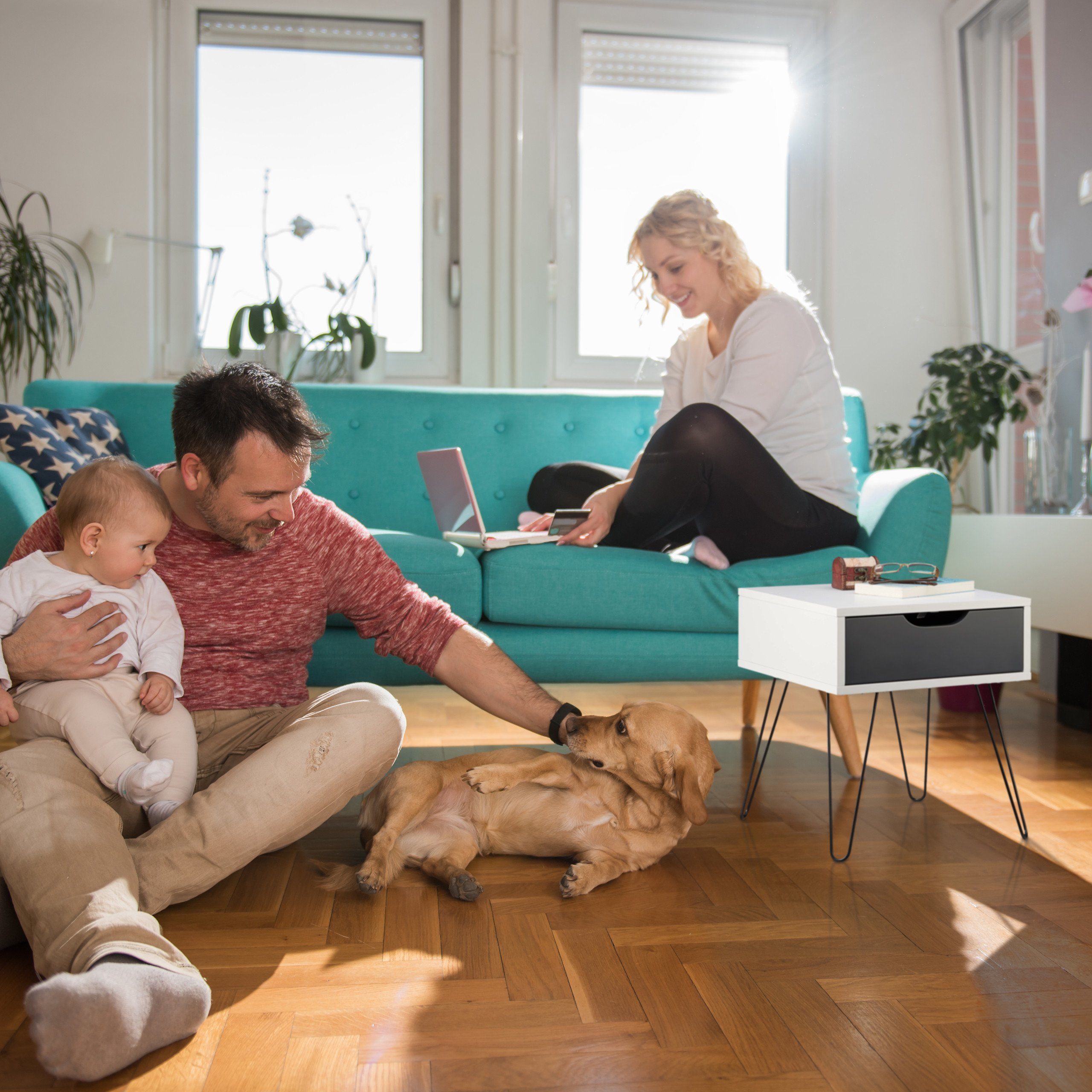 relaxdays Nachttisch weiß grau