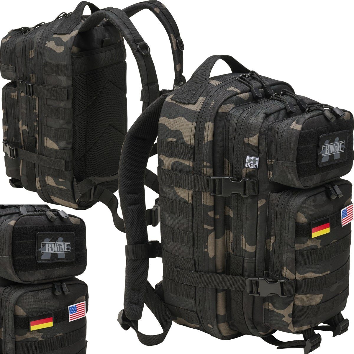 BWuM Trekkingrucksack BWuM US Assault Pack Cooper Rucksack + Patch & Flaggen Darkcamo