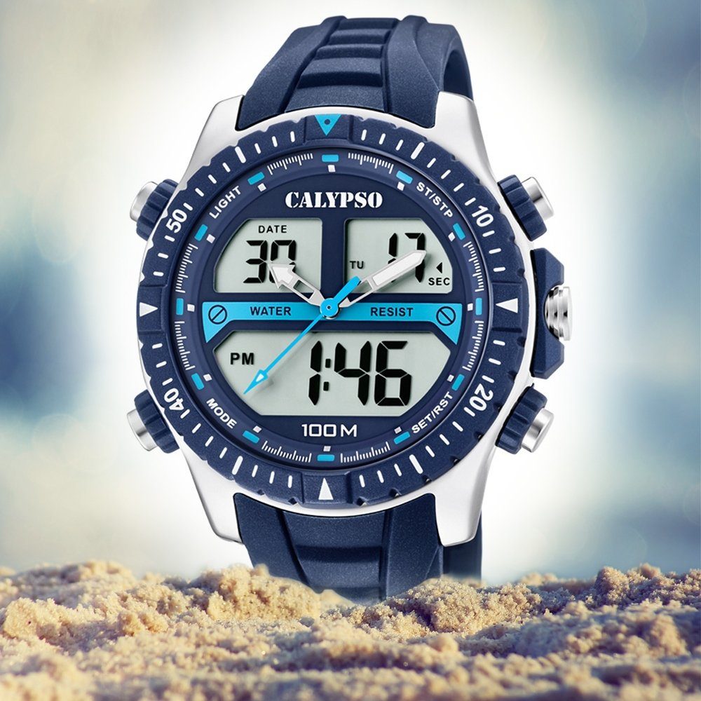 Herren Uhren CALYPSO WATCHES Digitaluhr UK5773/2 Calypso Herren Uhr K5773/2, Herren Armbanduhr rund, Kunststoff, PUarmband blau,