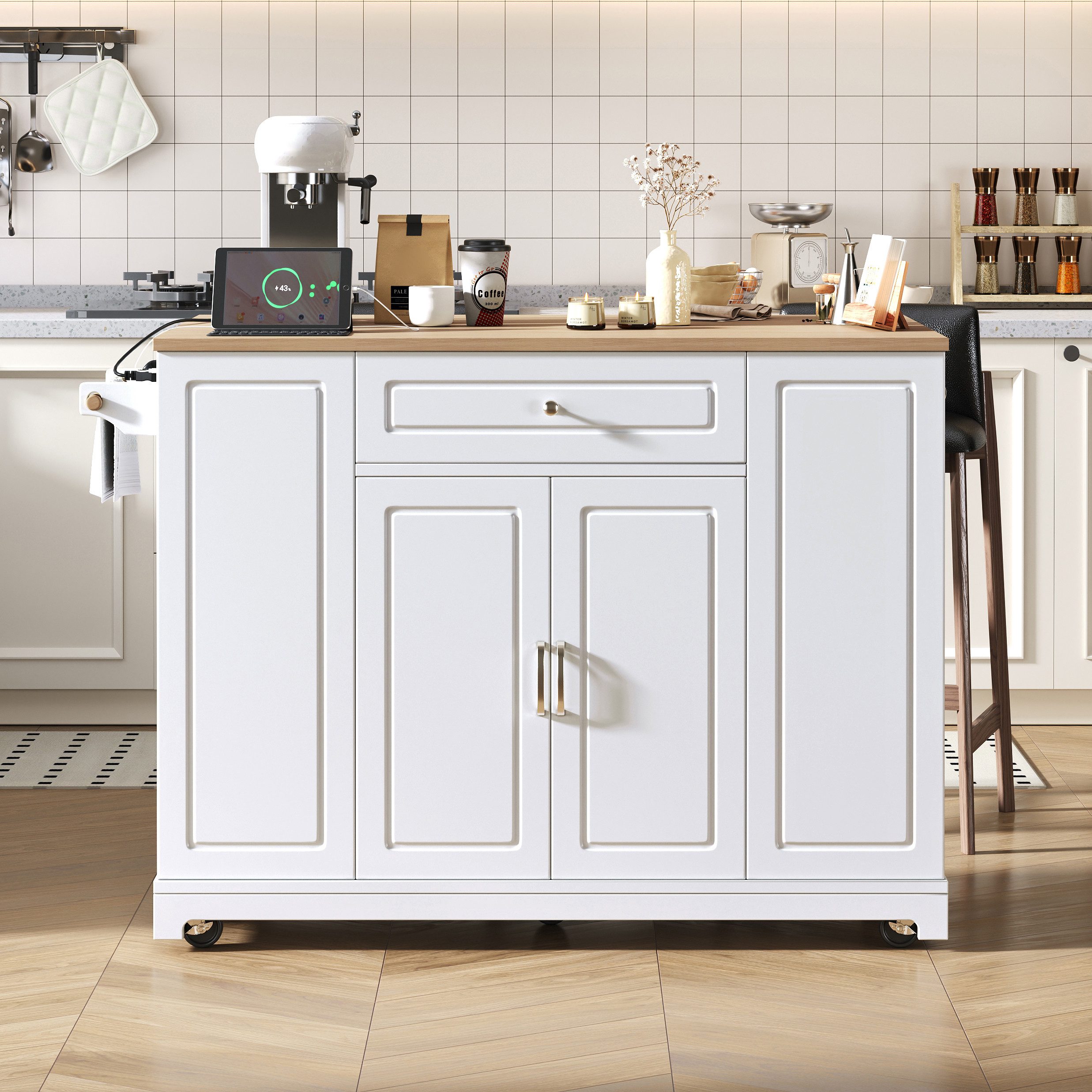 Odikalo Kücheninsel Küchenwagen mit Arbeitsplatte, (Kücheninsel mit Rollen, günstig online kaufen