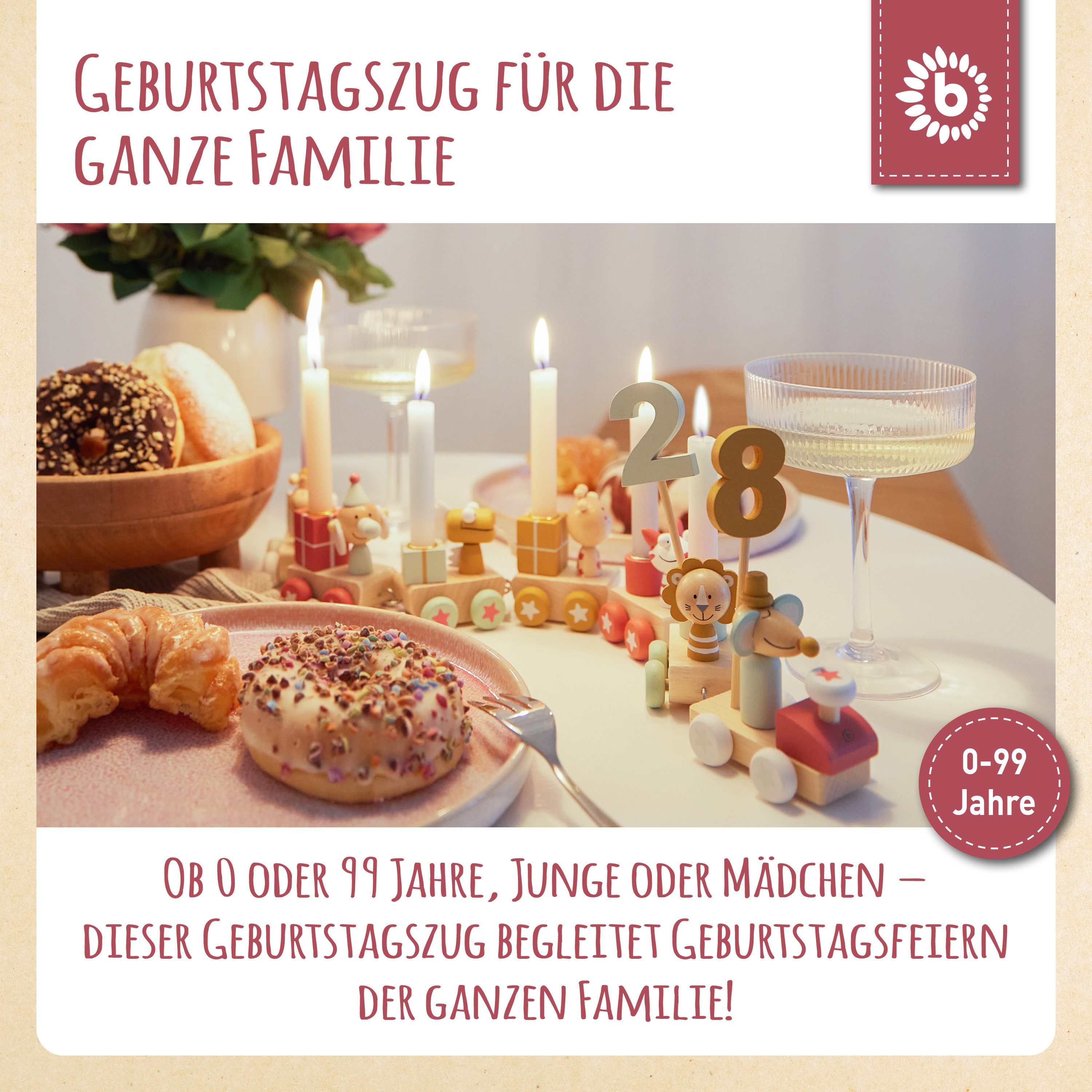 BIECO Kerzenhalter Bieco Geburtstagszug Holz - Berry Look 0-99 Jahre günstig online kaufen