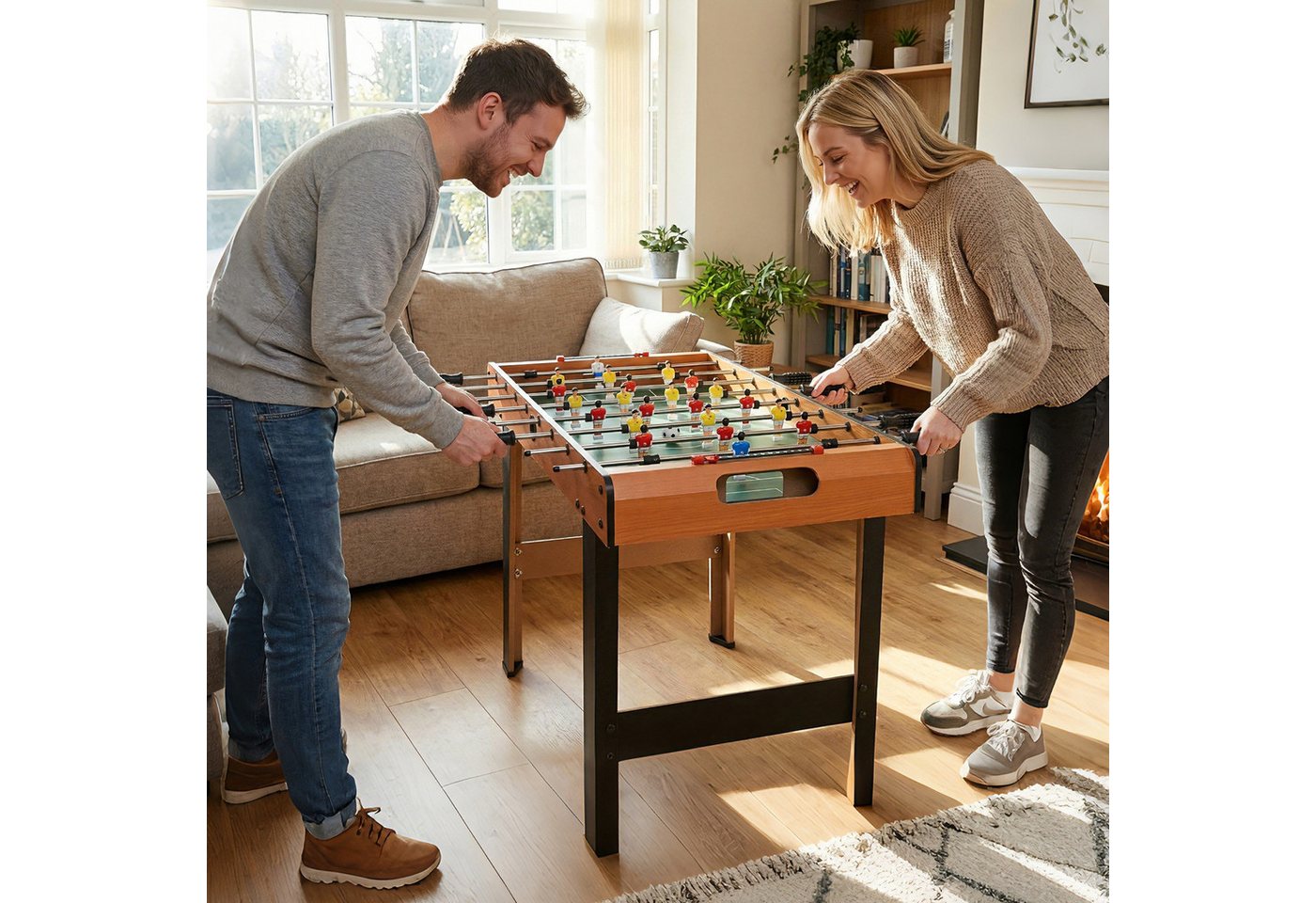 HOMCOM Mini-Tischkicker tragbarer Kickertisch mit 22 Spielern, 2 Kickerbälle, Holz-Optik (Tischfußball, 1-tlg., Spieltisch), für Spielzimmer, Naturholz