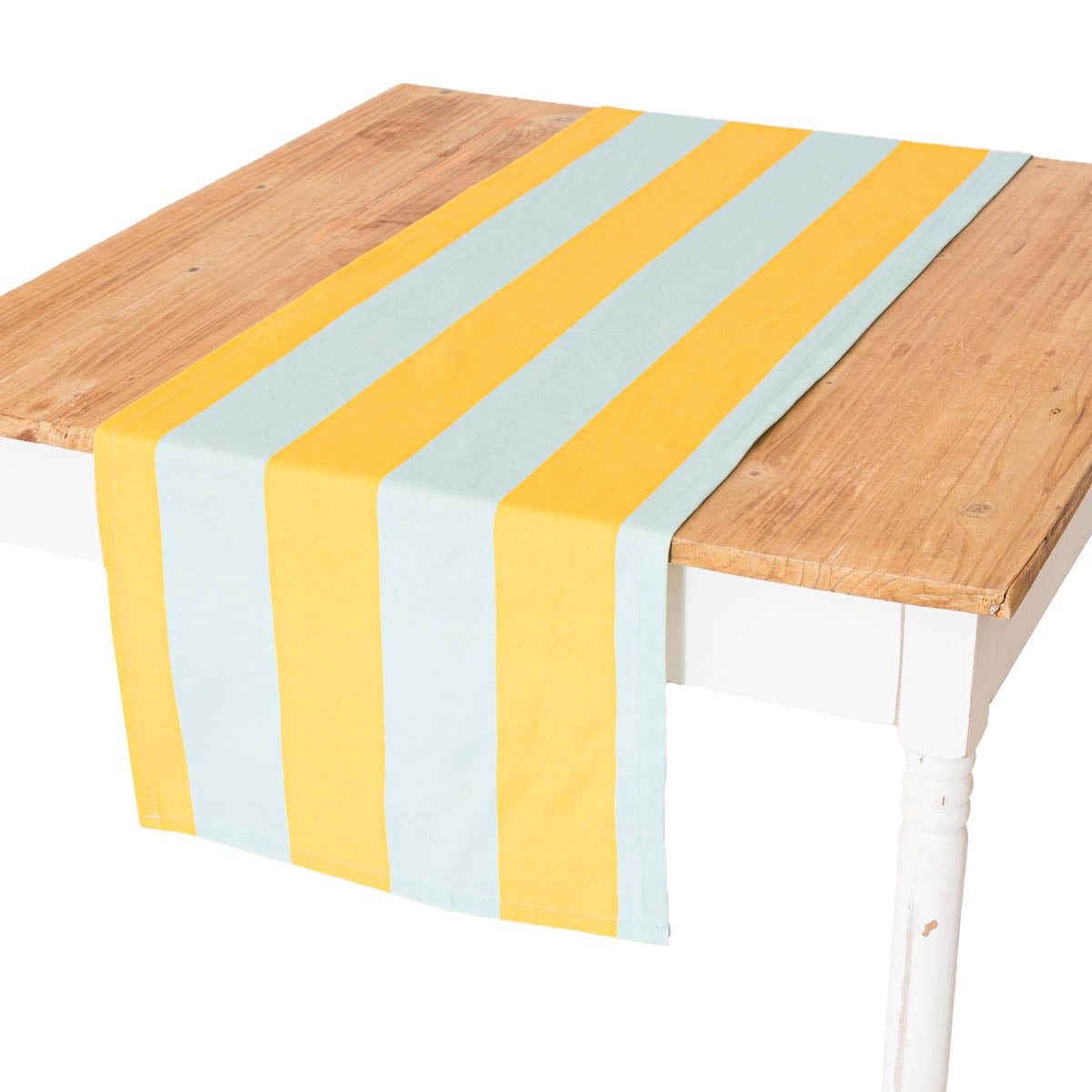 SCHÖNER LEBEN. Tischläufer Outdoor Tischläufer Streifen hellblau gelb 40x160cm von SCHÖNER LEBEN, abwaschbar