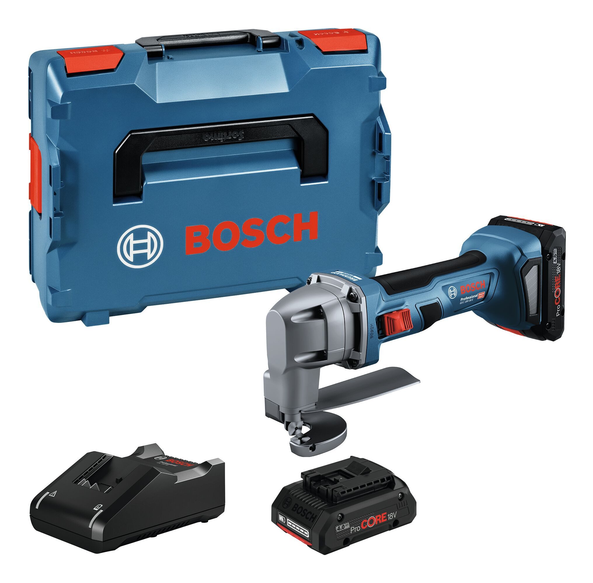 BOSCH Akku-Blechschere GSC 18V-16 E, 18 in V, Mit 2x Akku ProCORE 4 Ah - in L-BOXX 136