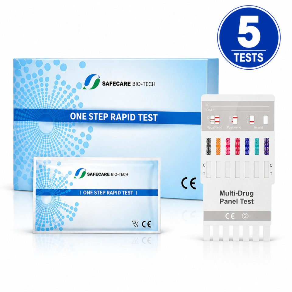 Safecare Bio-Tech Drogen-Schnelltest 5 x 7in1 Drogentest Schnelltest - 99% Genauigkeit - Urin Test, 7 Messparameter, Multidorgentest, 5-tlg., Drogenschnelltest, Urintest, Multifunktionalität, Einfache Anwendung, Vielseitiger Einsatz
