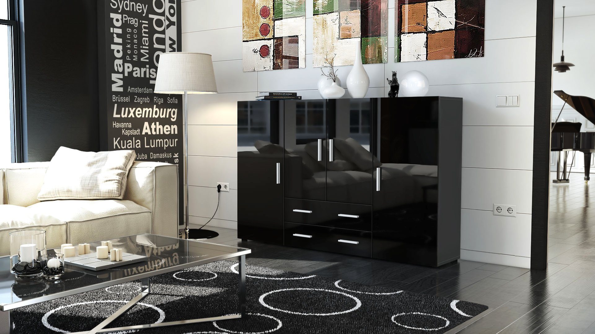 Vladon Highboard Nora (Anrichte mit 2 Schubladen und 4 Türen, mit insgesamt günstig online kaufen