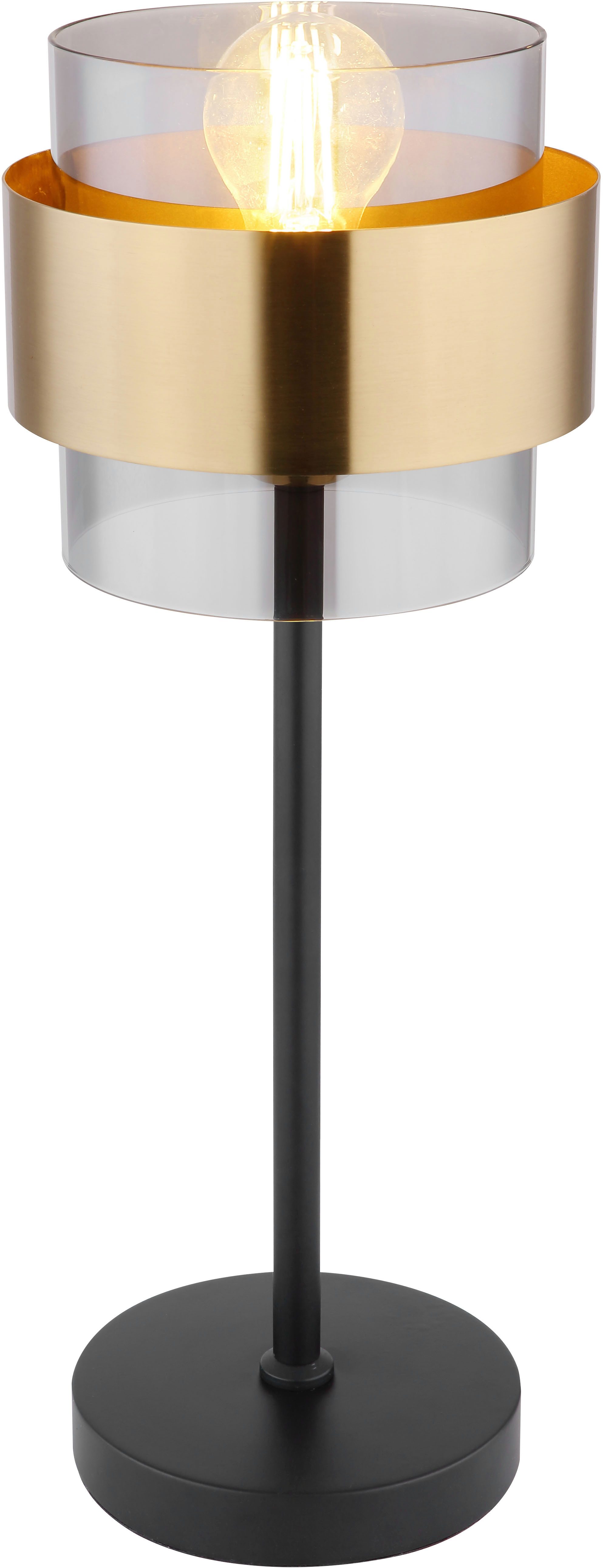 GLOBO LIGHTING Tischleuchte MILLEY, ohne Leuchtmittel, Tischlampe/Metall/Glas/Messingring/Schlafzimmer/Wohnzimmer