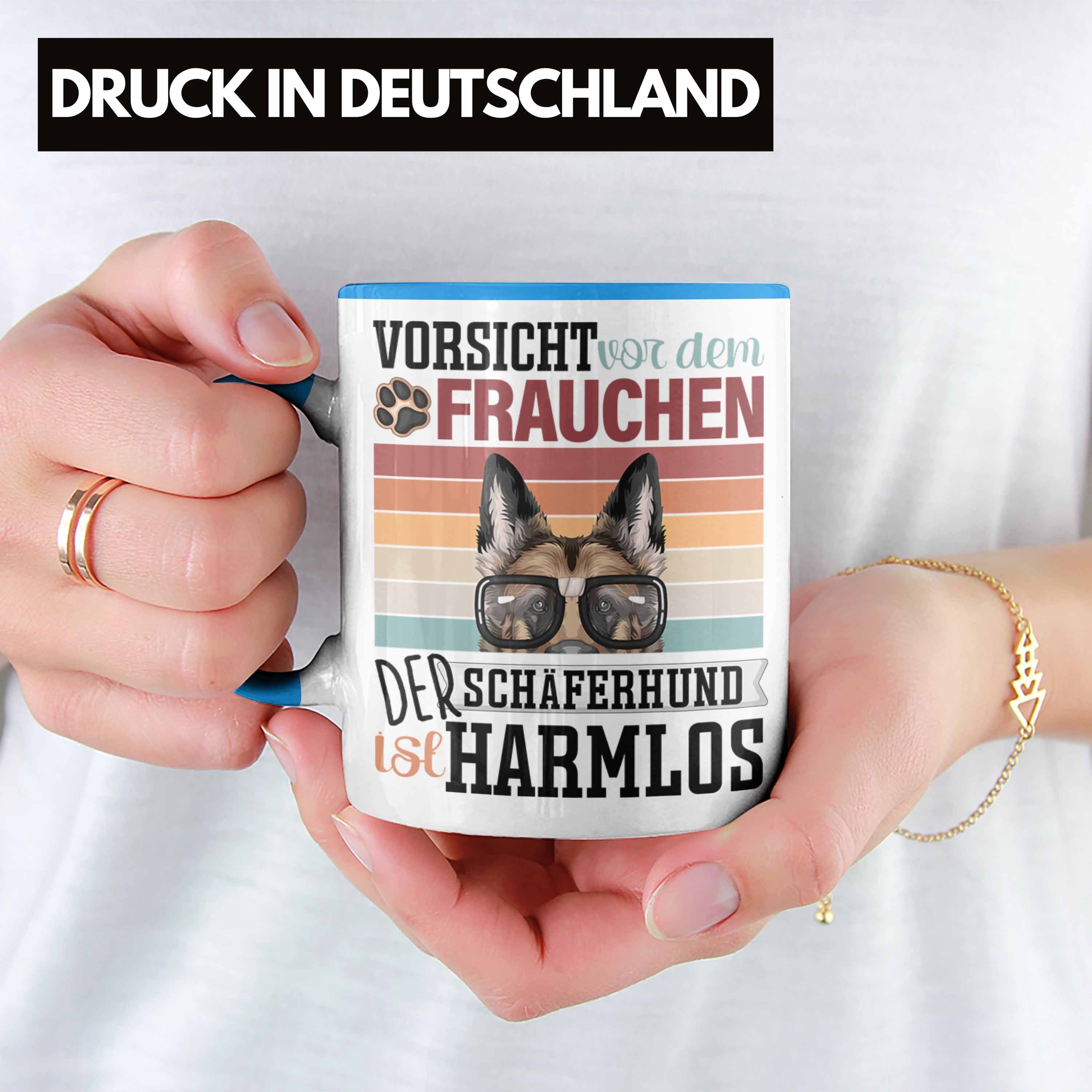 Trendation Tasse Lustiger Besitzerin Spruch Tasse Geschenk Frauchen Blau Geschen Schäferhund