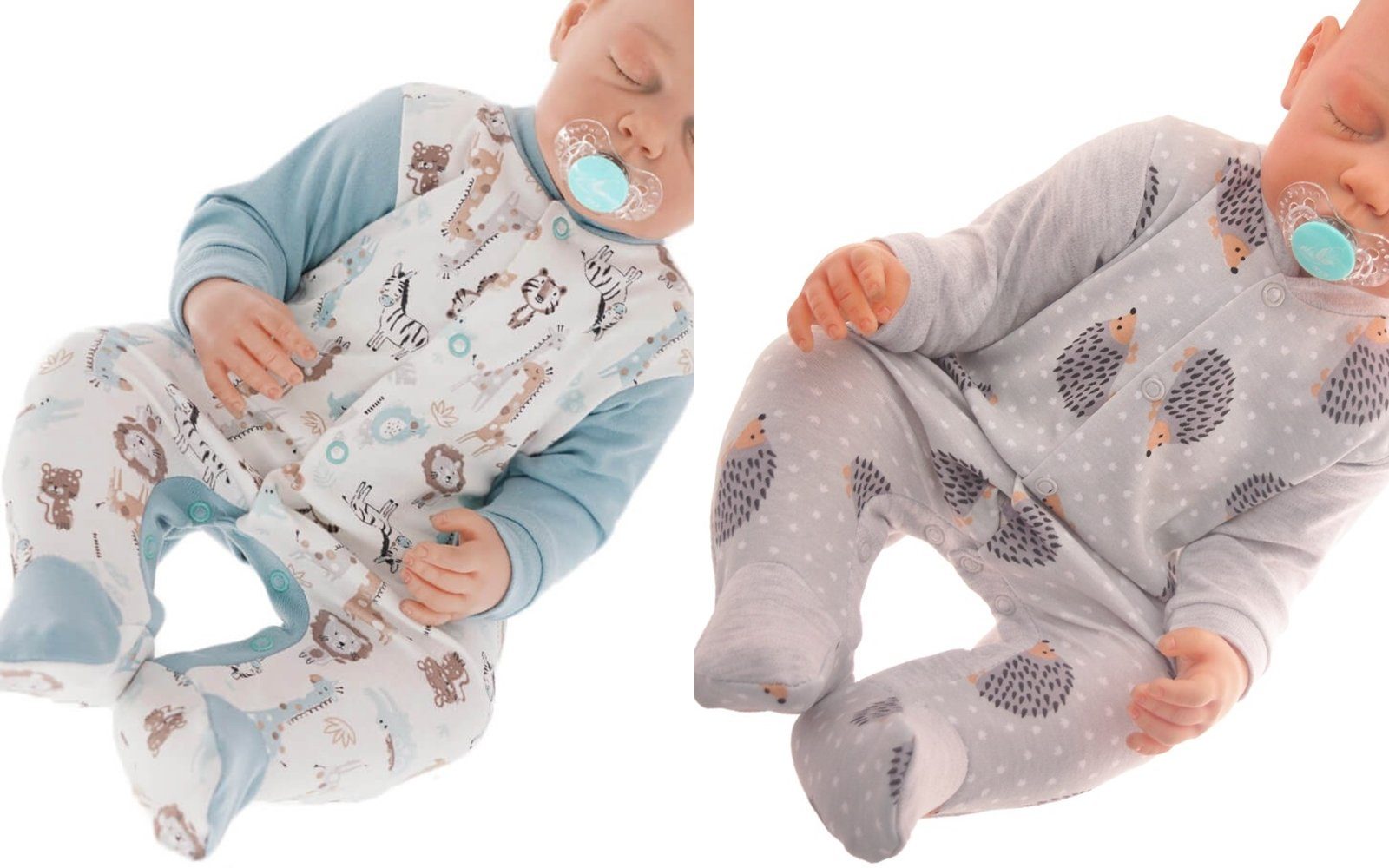Strampler (2-tlg) Strampler Schlafanzug 2er Divita-Mode mint Baumwolle grau Schlafstrampler Baby Pack