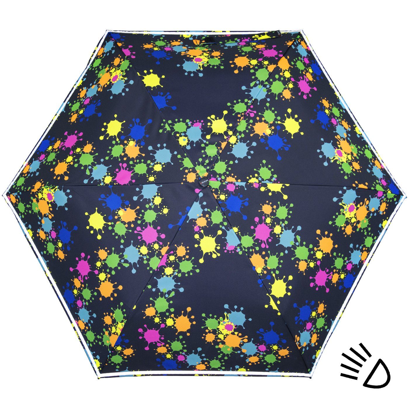 Knirps® Taschenregenschirm Kinderschirm 4Kids reflective mit Reflexborte, Sicherheit auf dem Schulweg, bunte Paintdrops – Bild 5 von 5