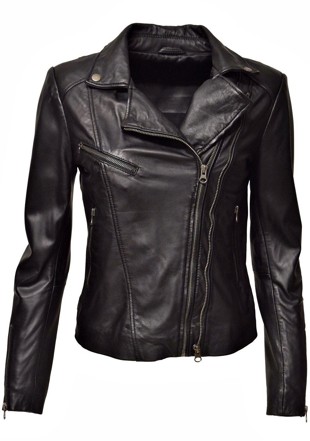 Zimmert Leather Lederjacke Bebie washed, Biker, Reverskragen, weiches Leder, Cognac, Braun, Schwarz, Grau, Dunkelrot