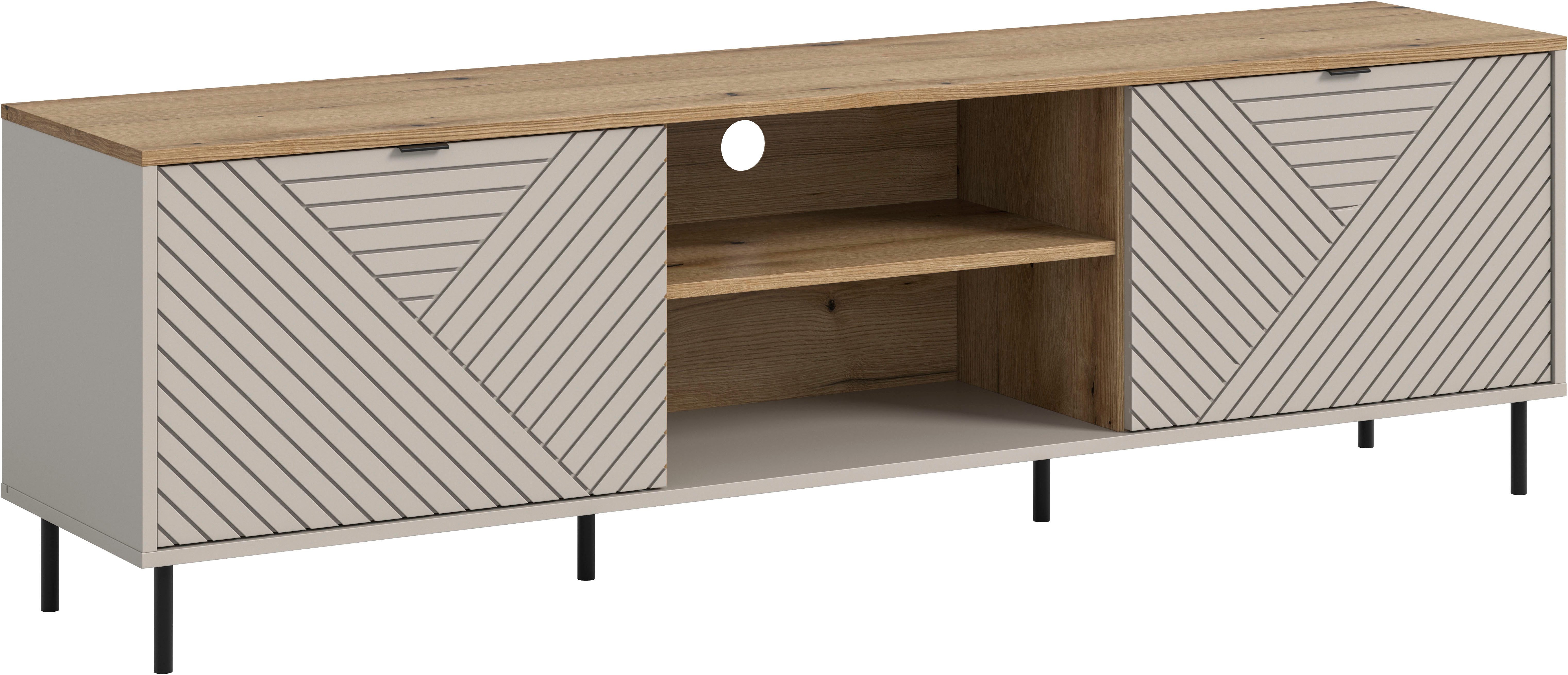 Home affaire Lowboard RAITA, Breite 184 cm, Front mit Desgin-Fräsung, 2 Türen, viel Stauraum (moderne Farbkombi, individuell einsetzbar, Griffe & Füße aus Metall), Kommode, Anrichte, Schrank, Sideboard, TV-Schrank, TV-Lowboard