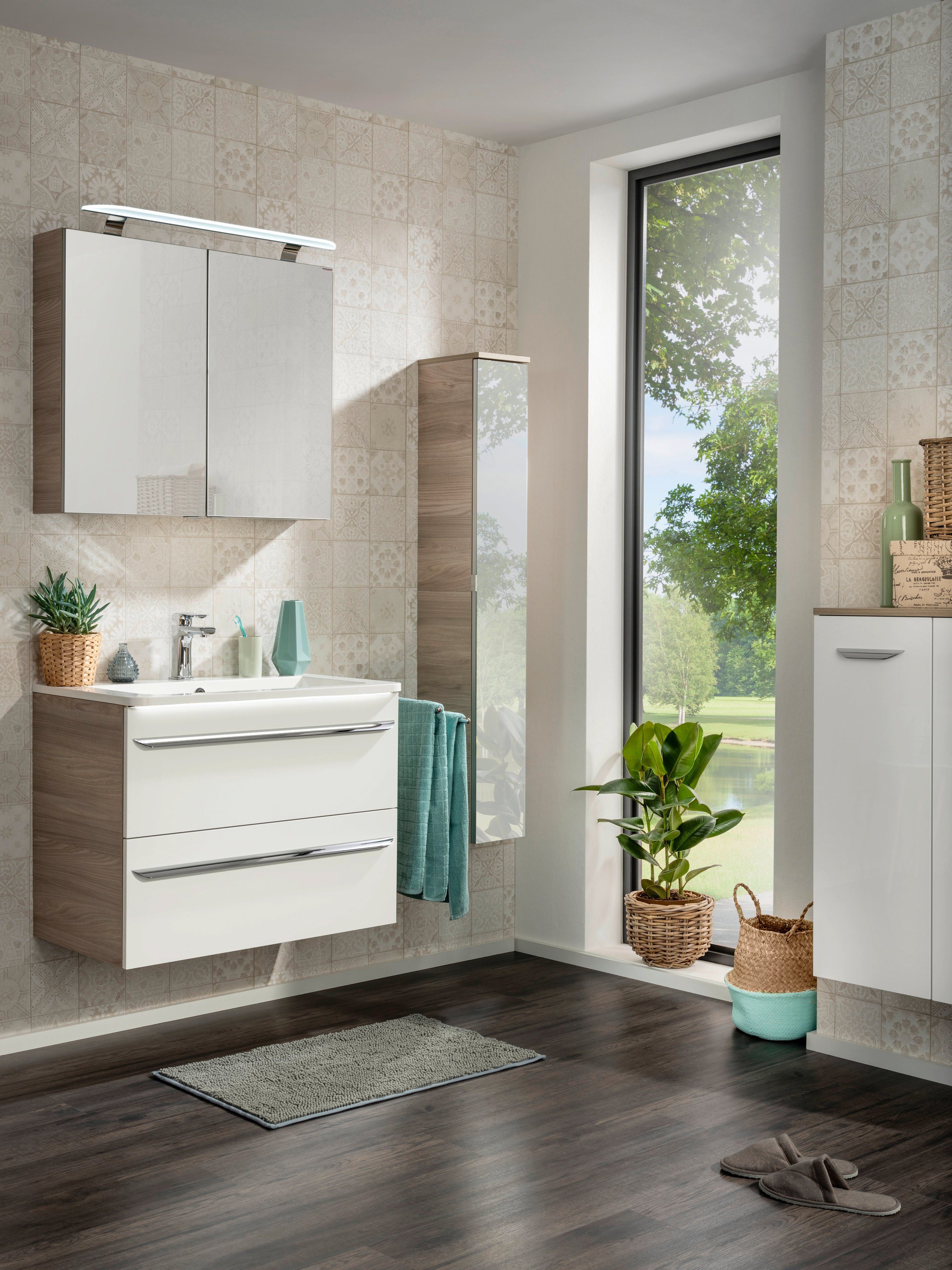 FACKELMANN Waschbecken Luxor, Gussmarmorbecken, kombinierbar mit Waschenbeckenbeleuchtung