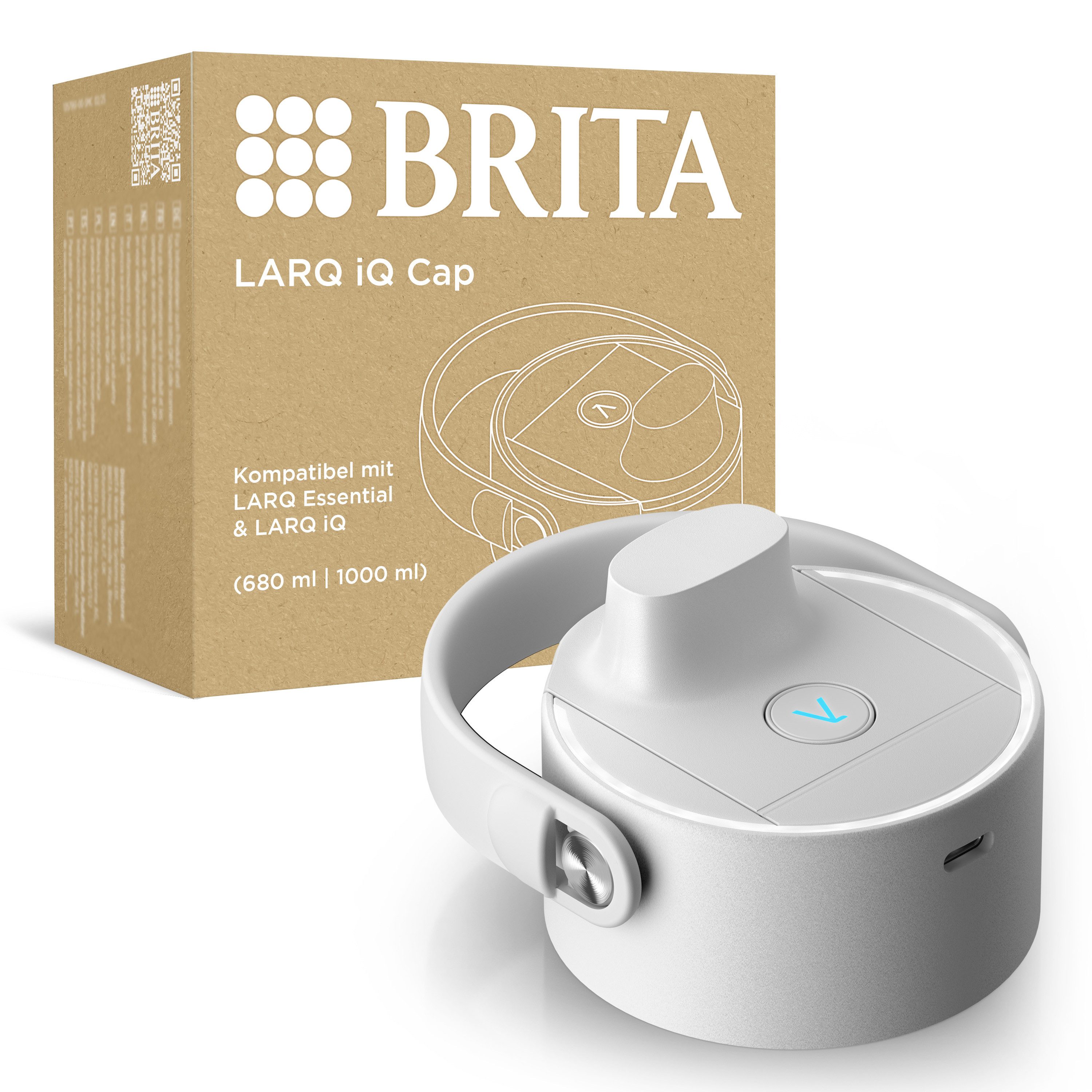 BRITA Flaschenverschluss BRITA LARQ iQ Cap für BRITA LARQ Essential Trinkflaschen, (BRITA LARQ iQ Cap weiß für BRITA LARQ Essential Trinkflaschen), Digitaler Deckel Hydration Tracking in der BRITA-App, UV-C Technologie