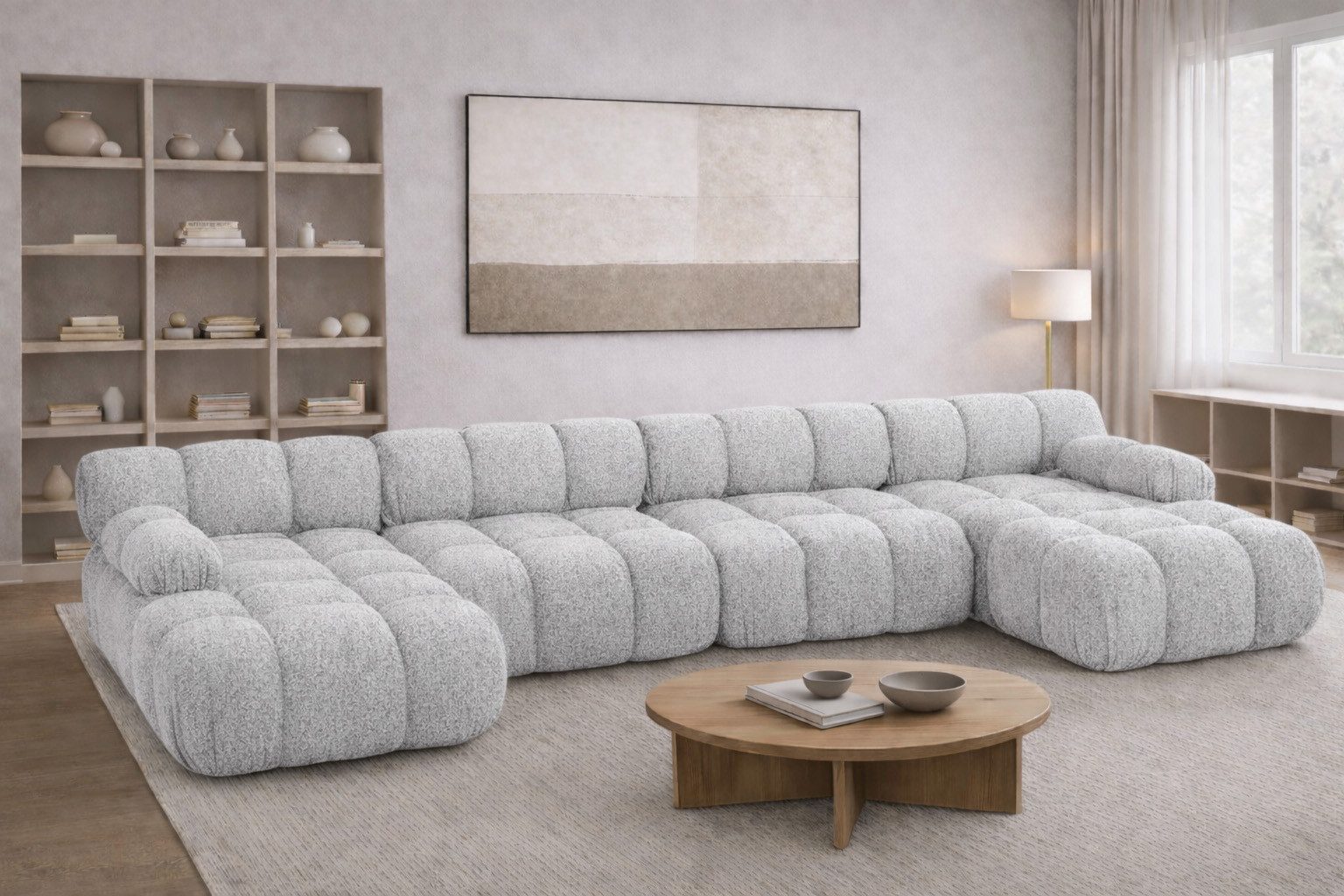 Kaiser Möbel Ecksofa U-Form XL modern für Wohnzimmer, Stoff Abriamo, SELIA, Einzelsofa, U-Form XL,Bouclé-Stoff,Relaxfläche 130 cm