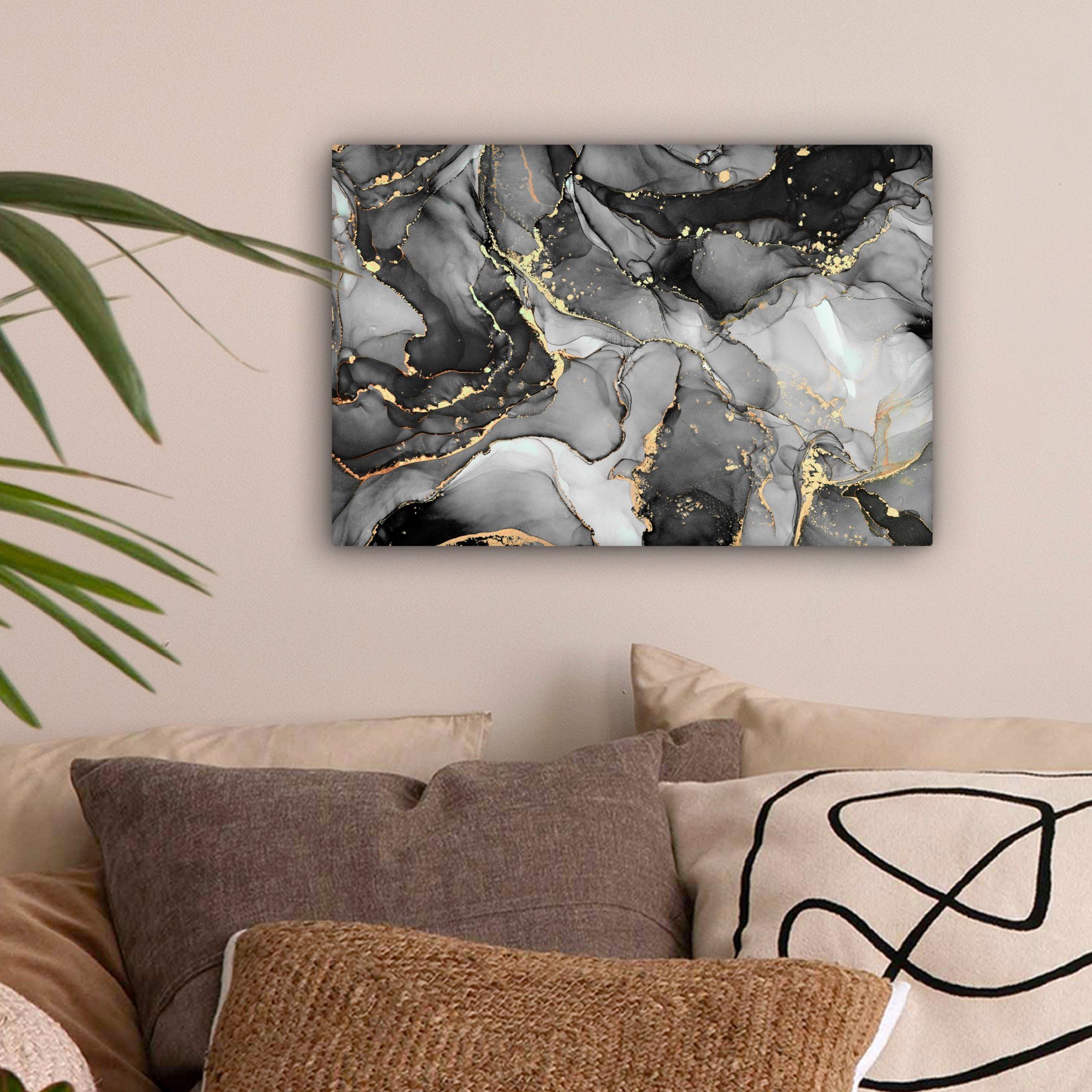 OneMillionCanvasses® Leinwandbild Marmor - Schwarz - Gold - Grau, Fotodruck günstig online kaufen