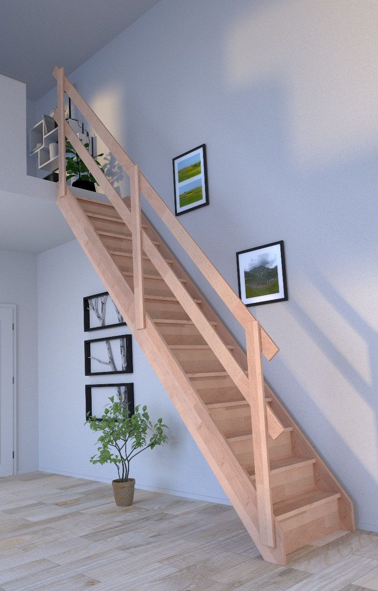 Starwood Raumspartreppe Holztreppe Rhodos gerade-Buche-Holzgeländer-wahlweise rechts/links