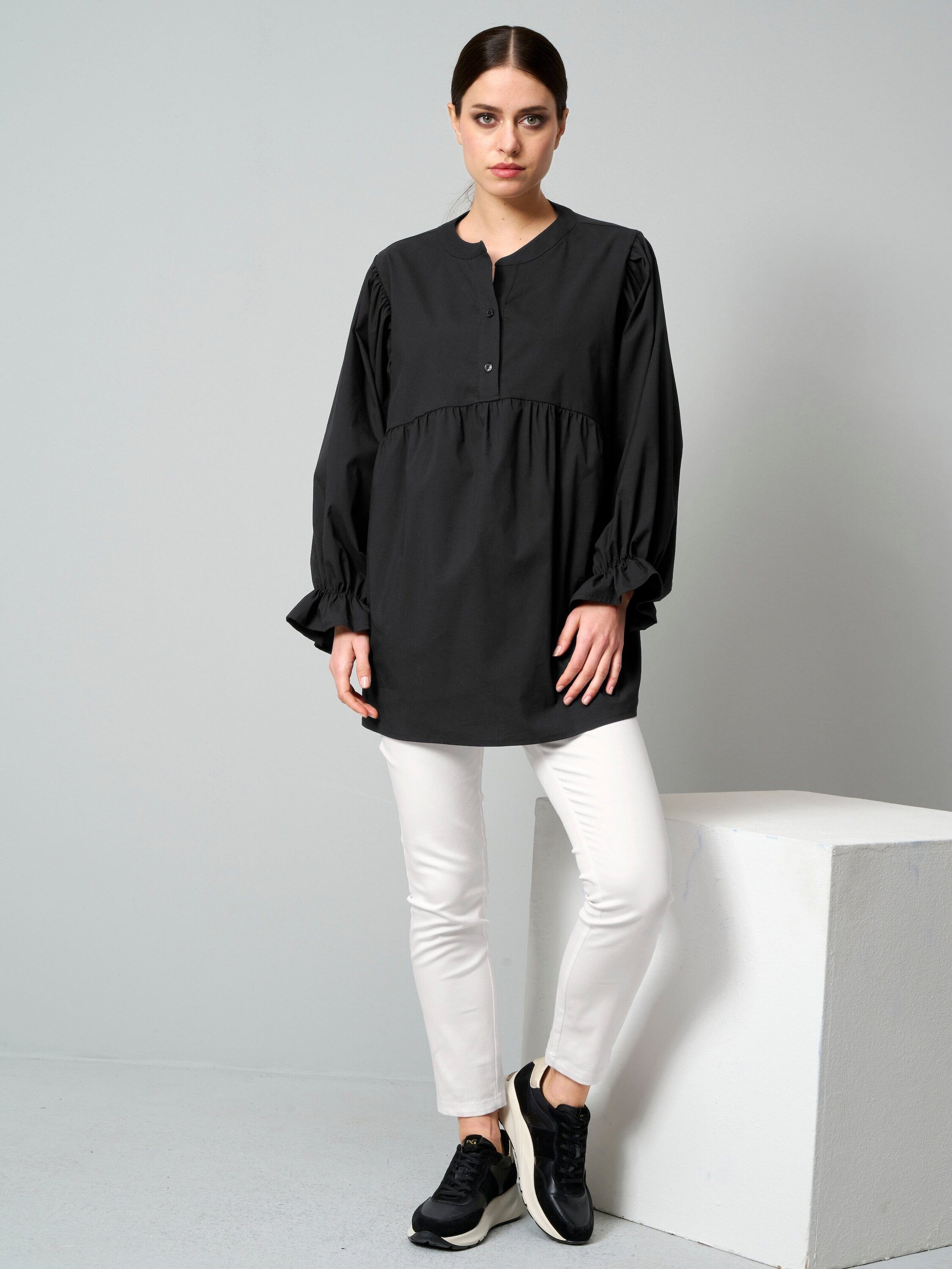Alba Moda Schlupfbluse Popelinebluse mit Stehkragen