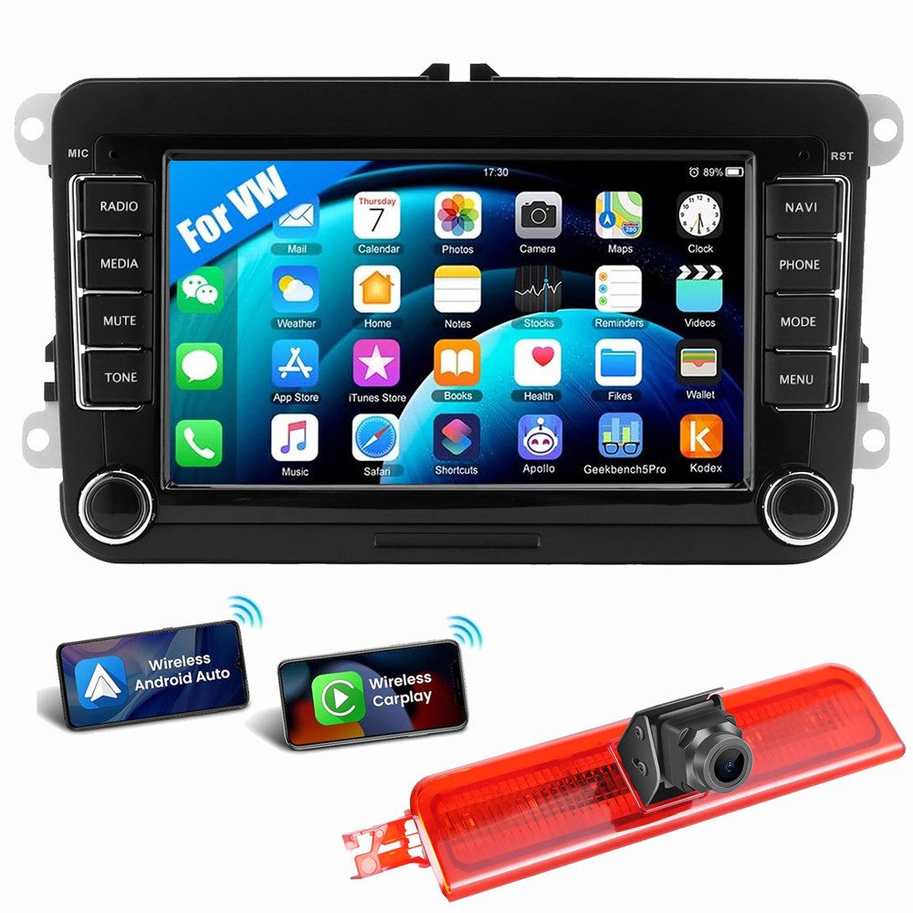 7"/9" Für VW Caddy Life 2K Facelift Mit Rückfahrkamera Bremsleuchte Autoradio