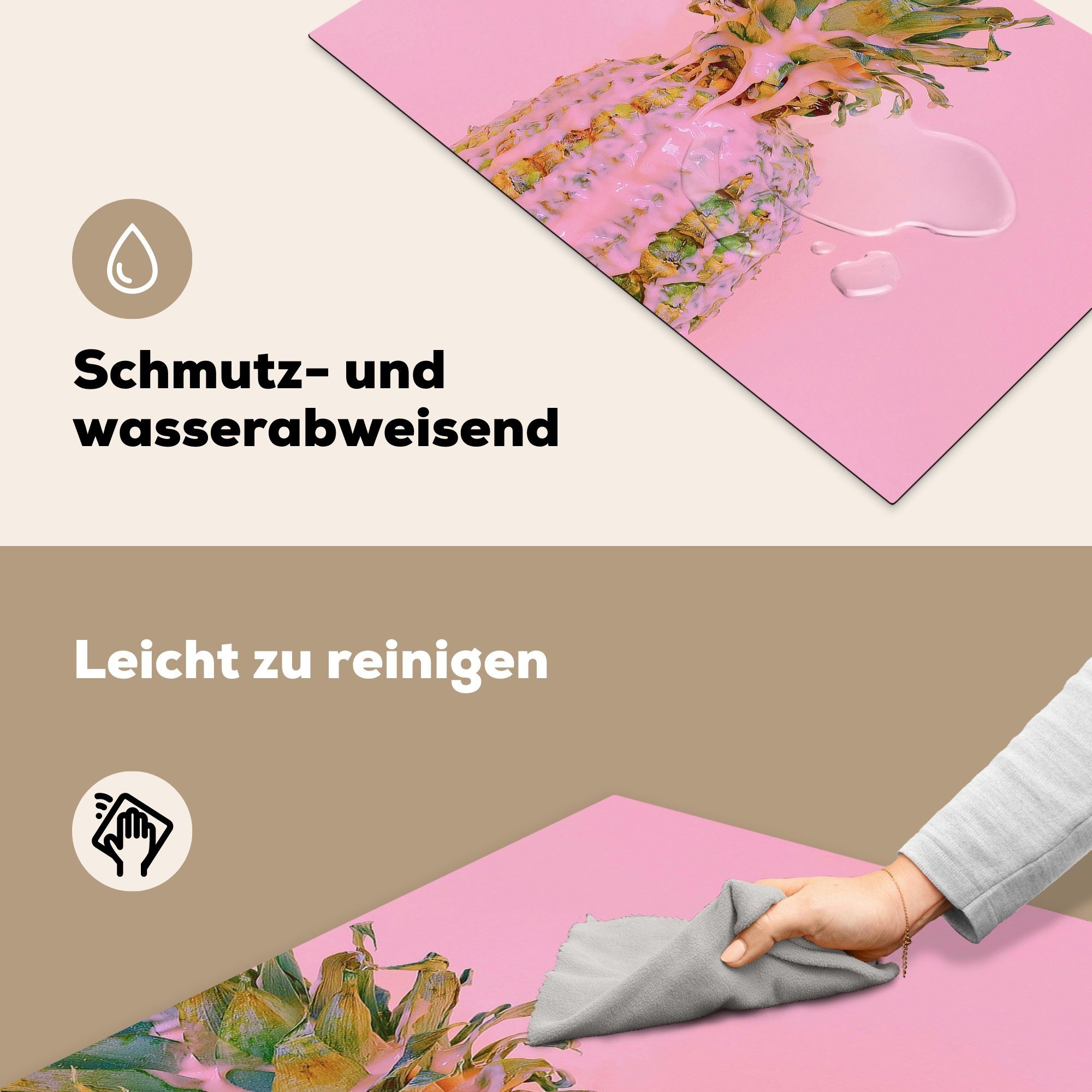 MuchoWow Herdblende-/Abdeckplatte Sommer, cm, - tlg), Rosa für (1 Arbeitsplatte küche - 81x52 - Ceranfeldabdeckung, Farbe Ananas Vinyl