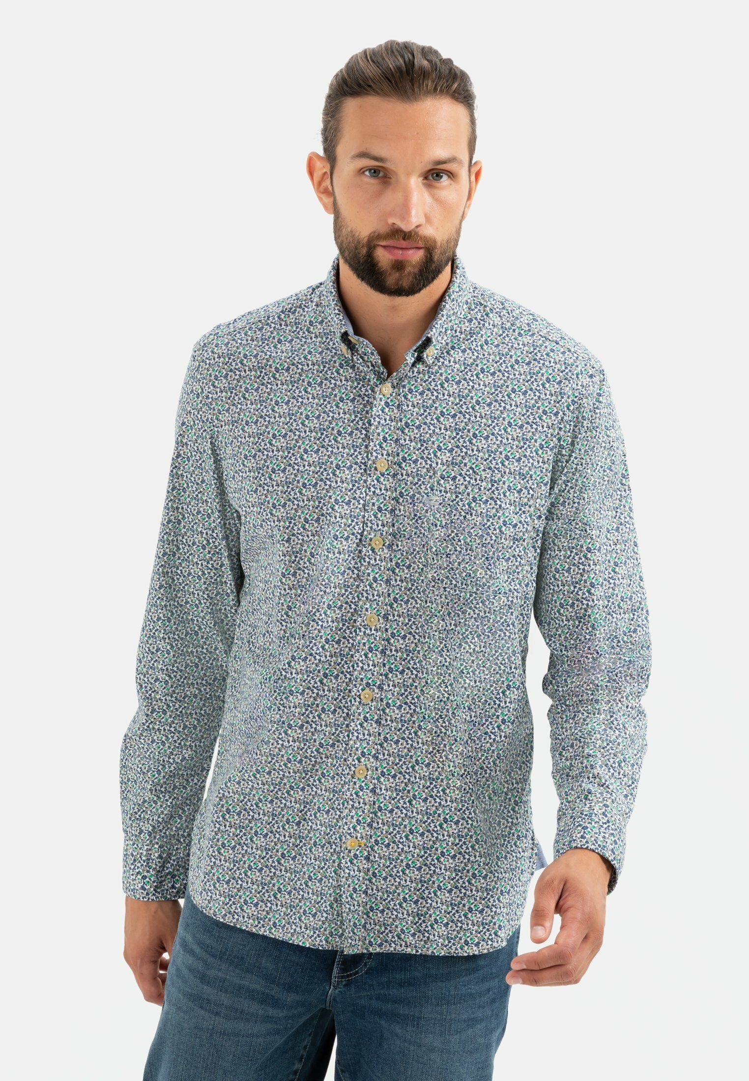 Herren Halloween Hemd Langarm - Geister & Kürbis Druck, Freizeithemd