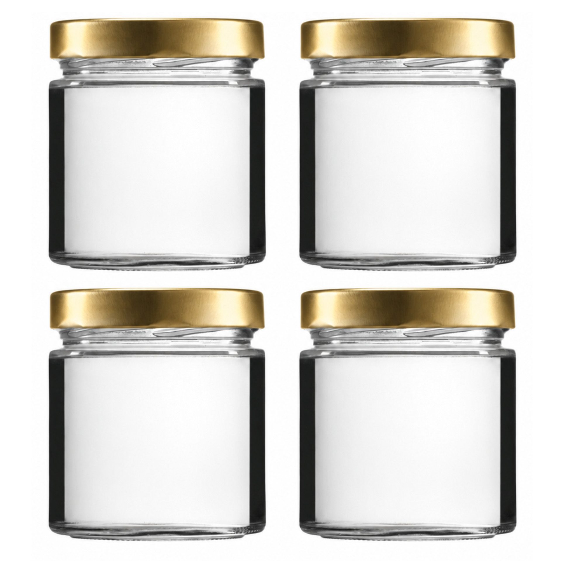 mikken Vorratsglas 4x Aufbewahrungsglas 410 ml Glasbehälter mit Schraubdeckel, (4er Set), verschiedene Deckelfarben