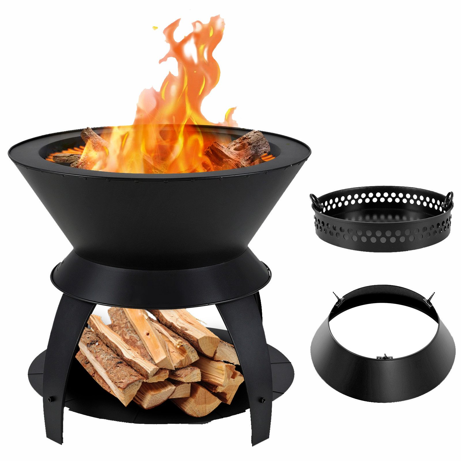 KOMFOTTEU Feuerschale, rauchfreie Feuerstelle mit Topfhalter und Ablage