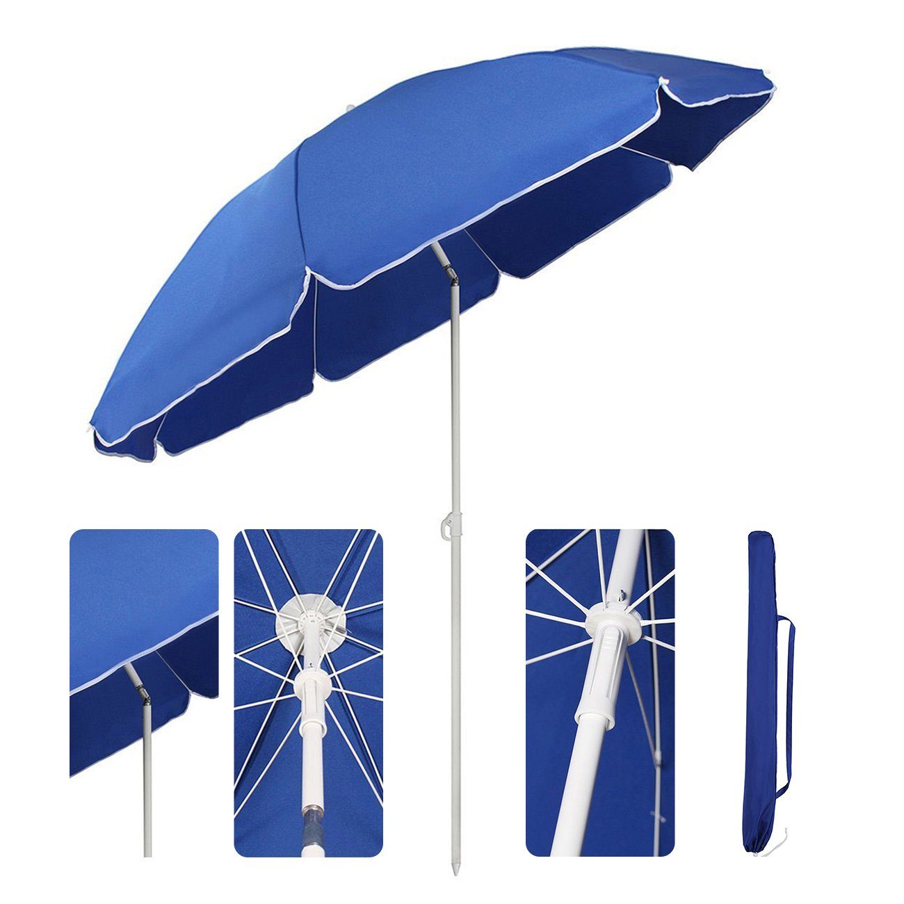 Sekey Sonnenschirm Ø 160 cm Balkonschirm Rund Strandschirm Sonnenschirm mit Schutzhülle, LxB: 160,00x160,00 cm, Neigungswinkel verstellbar, Höhe verstellbar, mi – Bild 2 von 5
