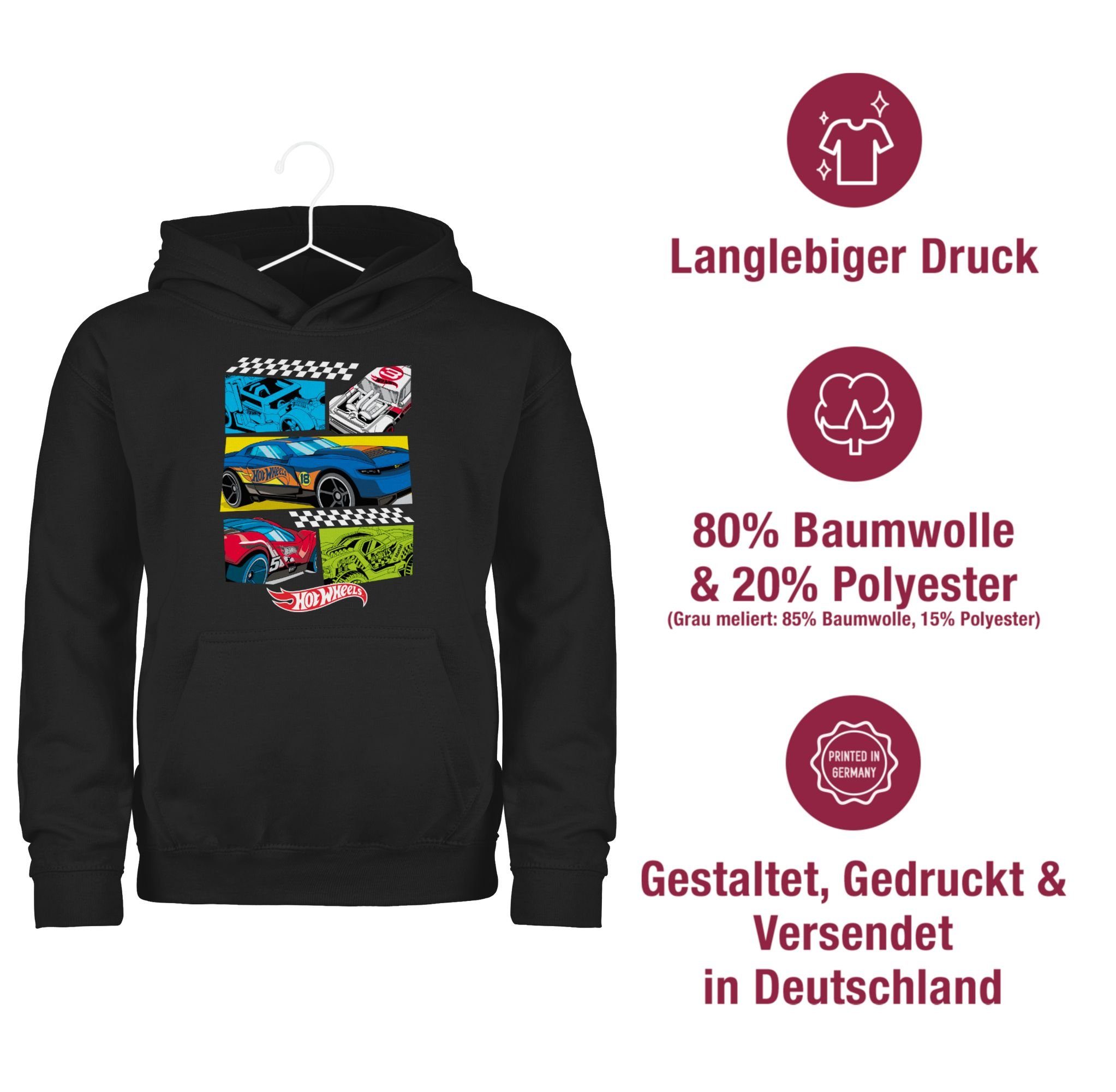 Comic Shirtracer Mädchen Schwarz Rennautos Hoodie Wheels 3 Hot