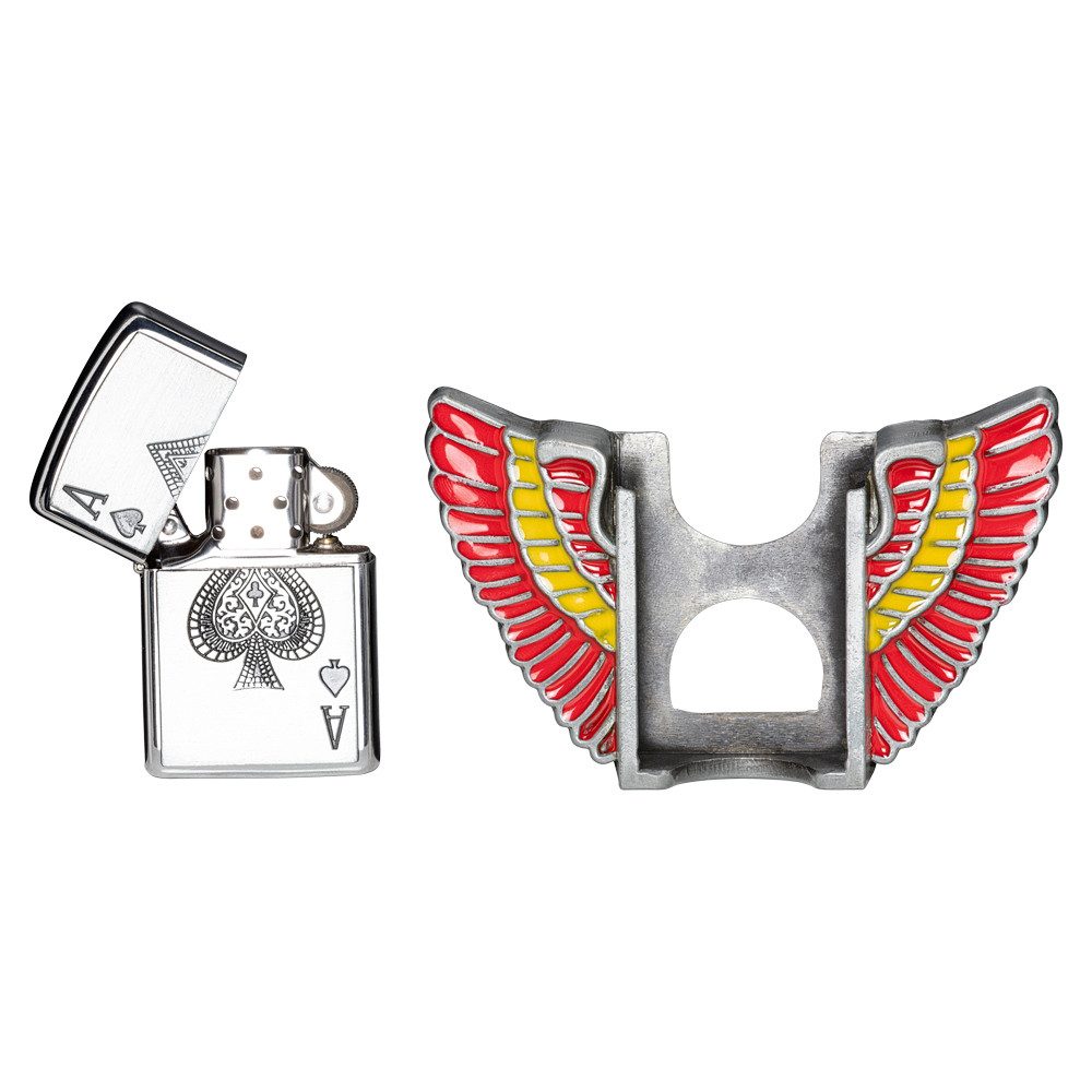 Stars & Stripes Gürtelschnalle Wings Fire Gürtelschließe mit herausnehmbaren Sturmfeuerzeug