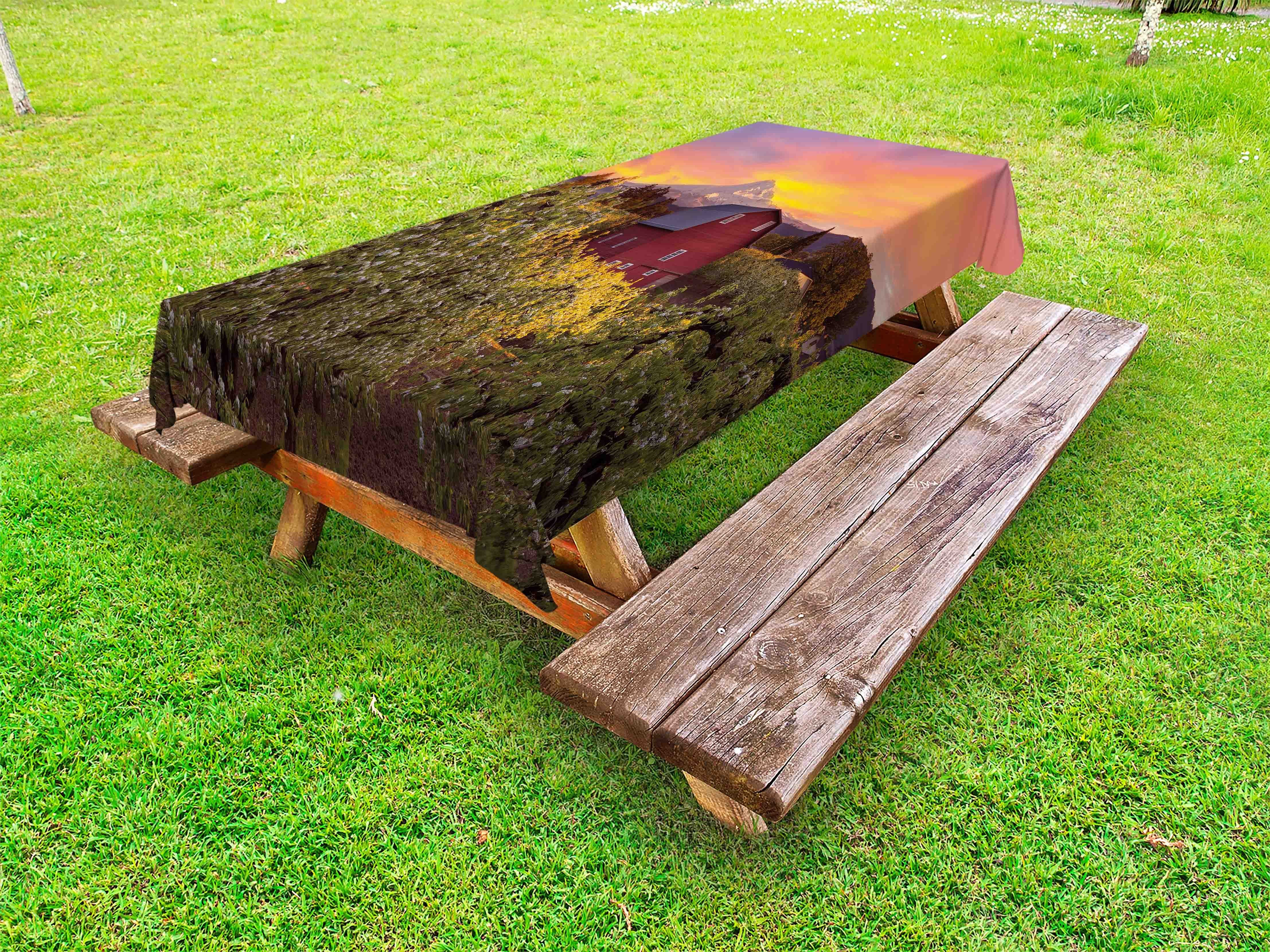 Abakuhaus Tischdecke dekorative waschbare Picknick-Tischdecke, Bunt Mount Hood und Holz Barn | Tischdecken