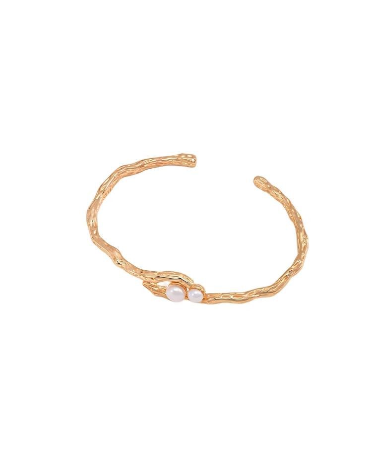 Jumpeak Silberarmband S925 Silber Armreif,18K Vergoldet,Vintage-Gold,Damen Armschmuck, Perlen Armreif,Offen Armreif,Damen Geschenk,Muttertag,Weihnachten