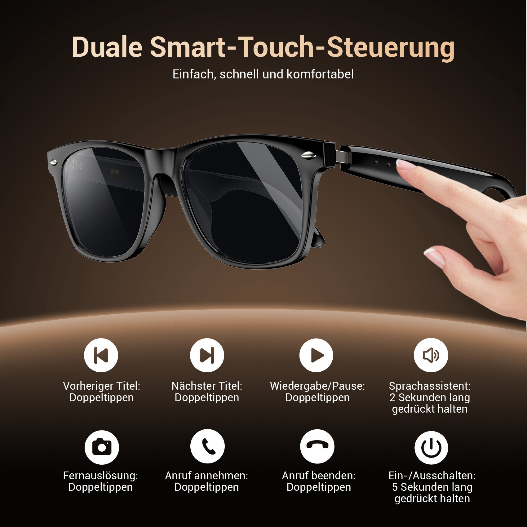 blackview Sonnenbrille Bluetooth Smart Glasses mit Lautsprecher, Sprachsteuerung & UV-Schutz (Set) Sport,Outdoor,Arbeit,Pendeln,Telefonate,Musikgenuss ohne Abschottung
