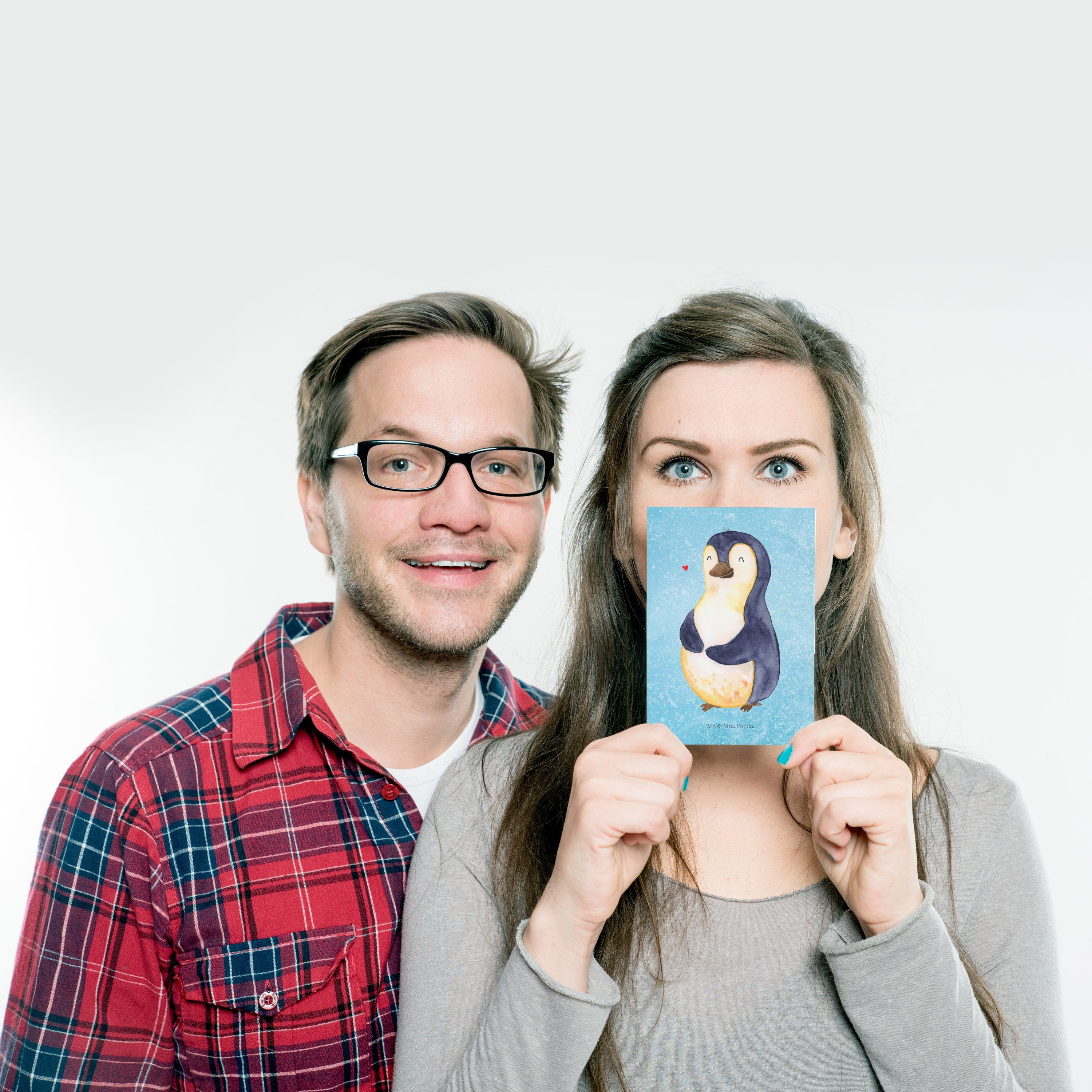 Mr. & Mrs. Panda Geschenk, Karte, Postkarte Pinguin Geschenkkart Eisblau - - Selbstrespekt, Diät