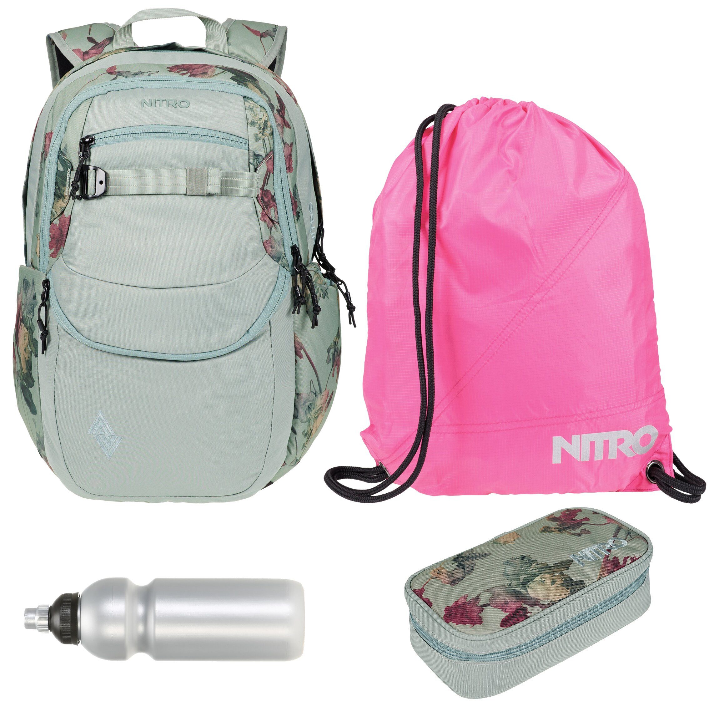 NITRO Schulrucksack Jungen Mädchen Future Hero Schultasche Rucksack (4 Teile Set, inkl. Mäppchen Box, inkl. Sportbeutel, inkl. Trinkflasche), viel Stauraum Laptopfach 2 Hauptfächer Daypack Auswahl rmtf