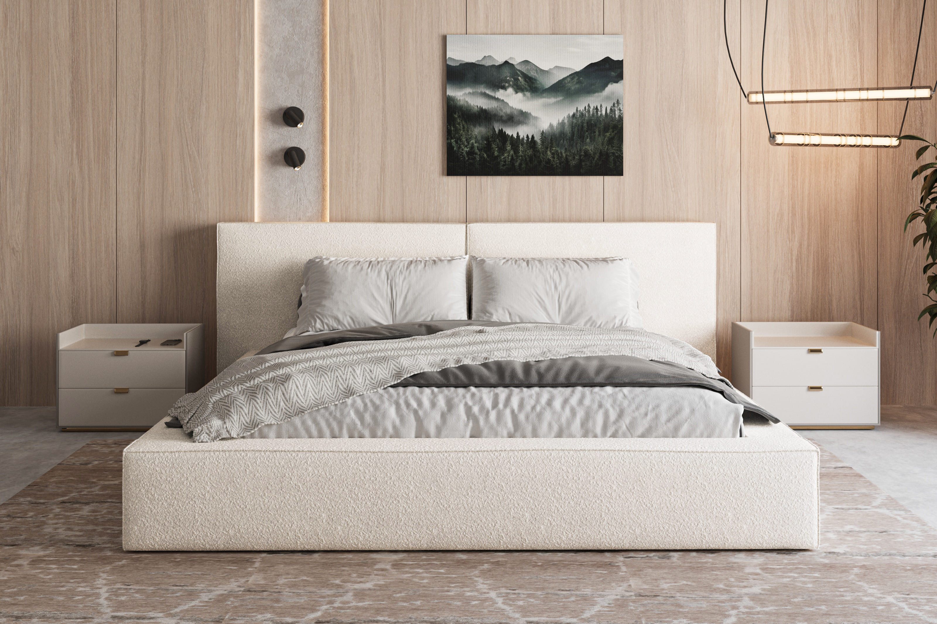 MOEBLO Polsterbett aus Bouclé Bett 06 (Bezug: Boucle, Doppelbett mit Kopfst günstig online kaufen