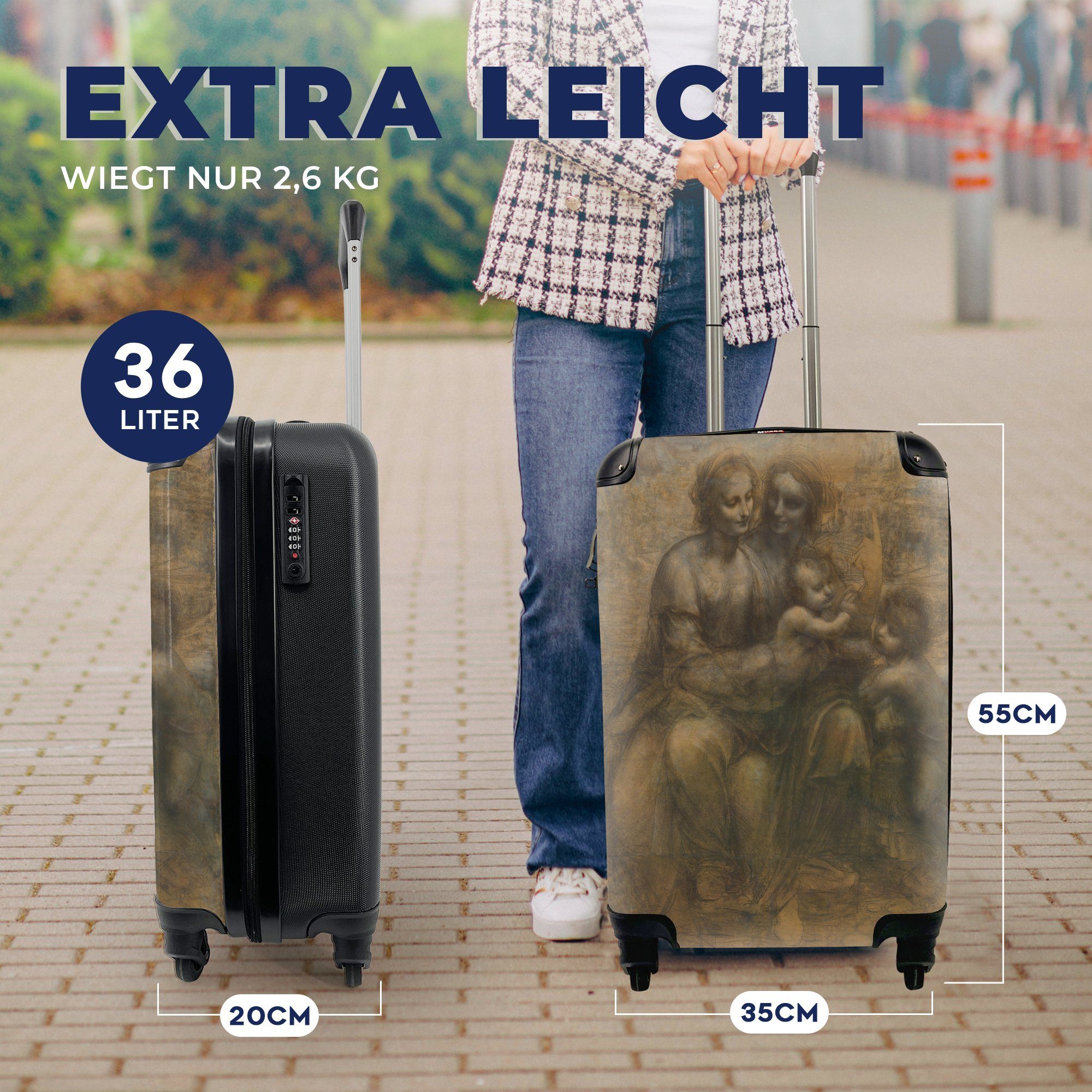 MuchoWow Handgepäckkoffer Maria mit Kind für Rollen, 4 Reisekoffer rollen, Leonardo mit Ferien, die Handgepäck Trolley, Anna - Reisetasche und da Vinci, Heilige