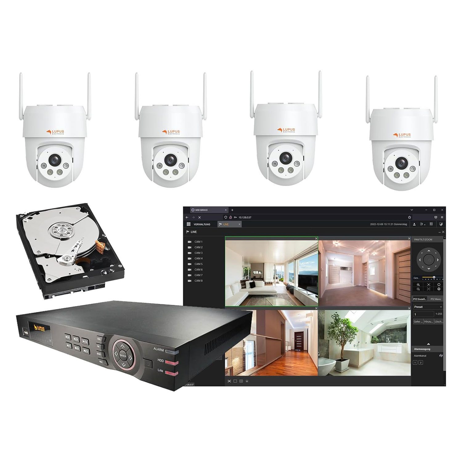LUPUS ELECTRONICS Smart Home Kamera Videoüberwachungs-Set (5-tlg., LE918 8-Kanal-Rekorder mit 2 TB HDD zur zentralen Aufzeichnung)