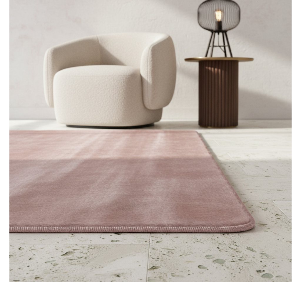 KADIMA DESIGN Teppich Kurzflor Teppich ISAR Uni Waschbar Rutschfest Läufer Flur Bad, Rund, Höhe: 13 mm, Rosa, 80x80 cm, Strapazierfähig Modern Esszimmerteppich Waschbar